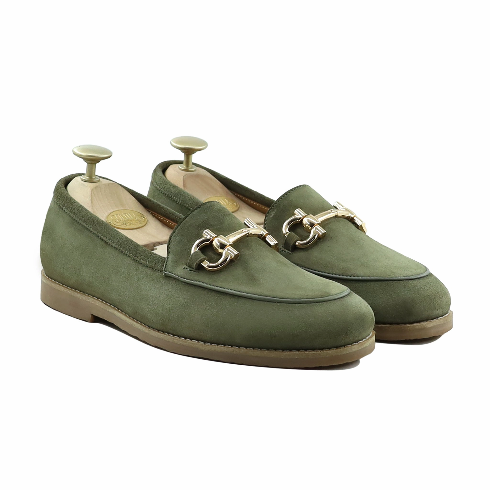 Welland - Men's Olive Green Kid Suede Loafer Pointy Loafers