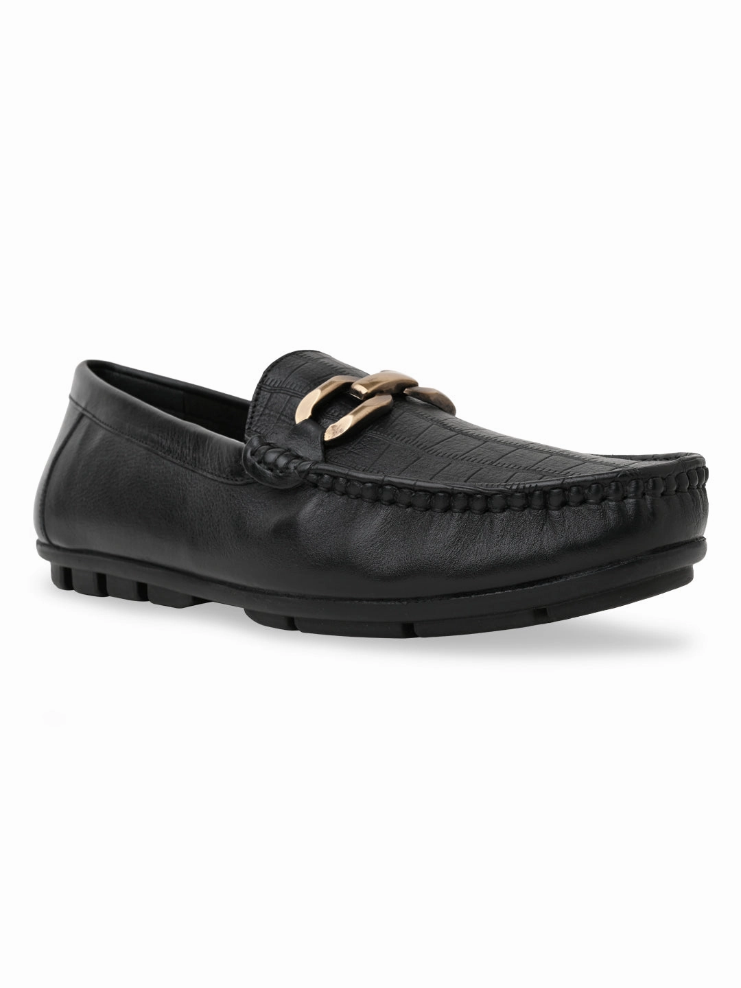 Imperio By Regal Black Men Textured Leather Casual Loafer Loafers Gommino