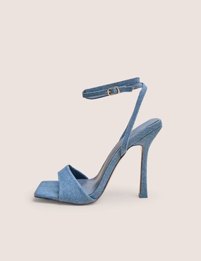 Emma Blue Denim Barely There Square Toe High Heels Crushing With High Heels