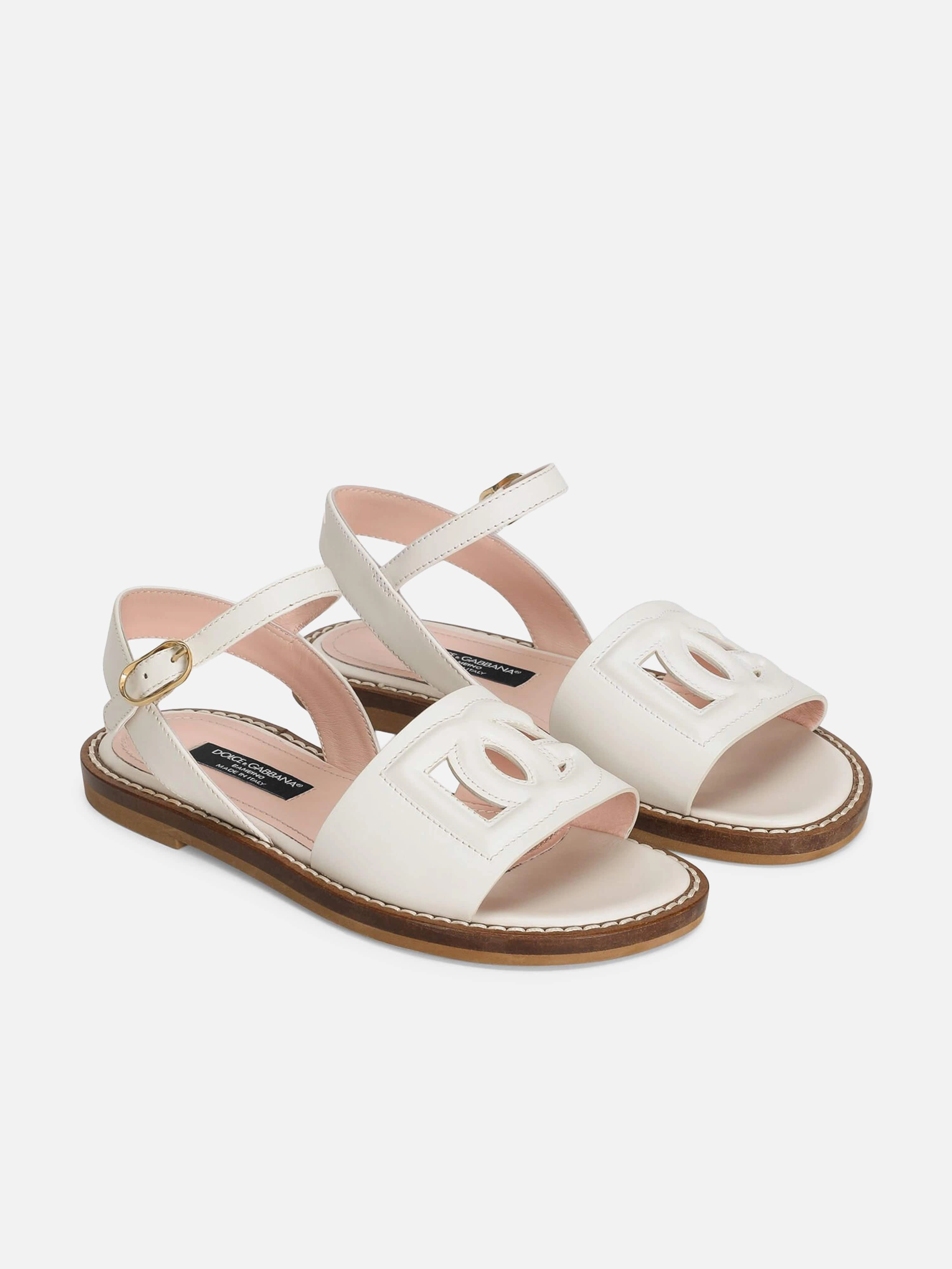 Sandals Dunn's River Jamaica Dolce & Gabbana Girls Leather Logo Sandals in White
