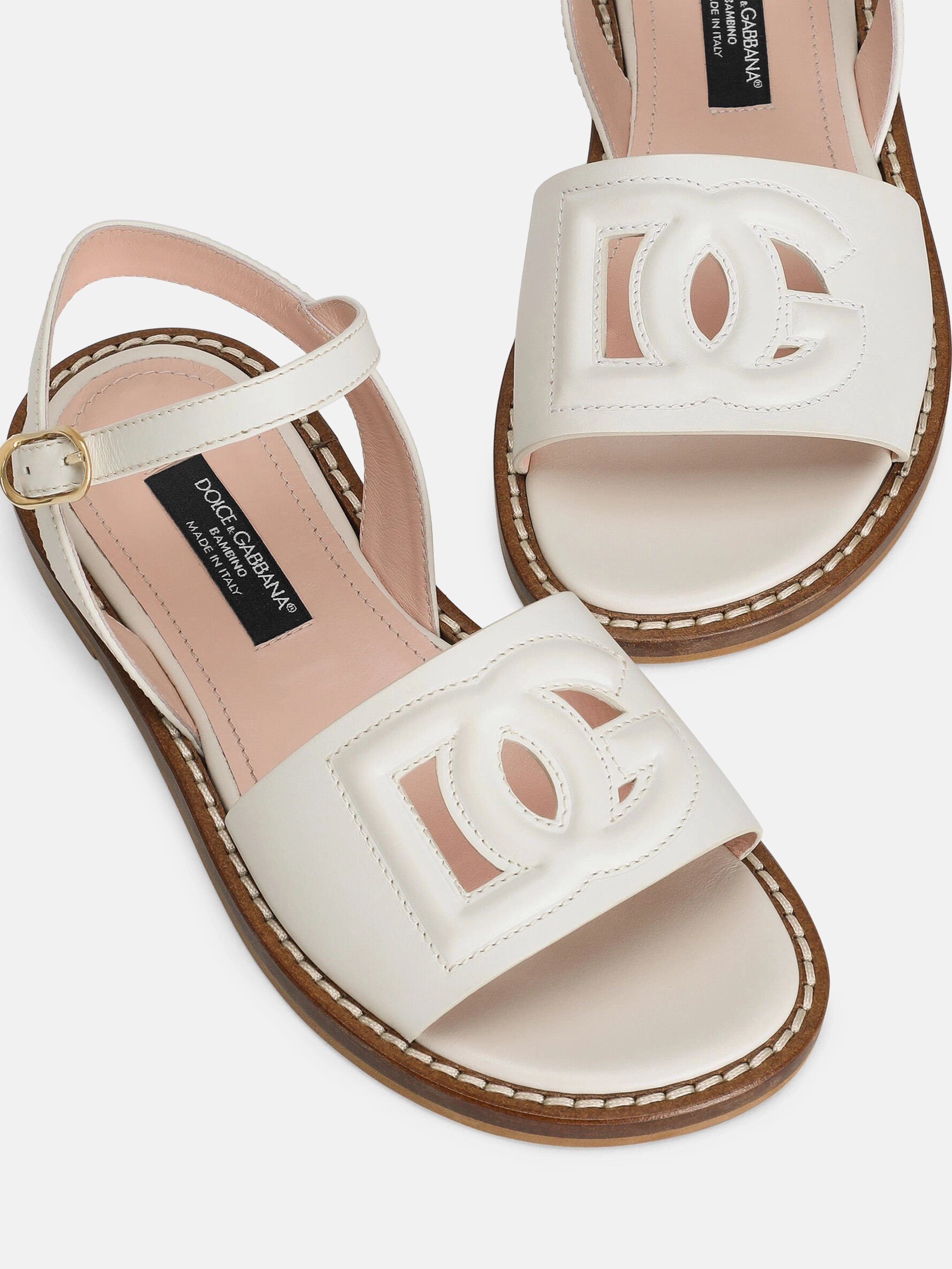 Dolce & Gabbana Girls Leather Logo Sandals in White Summer Sandals 2025