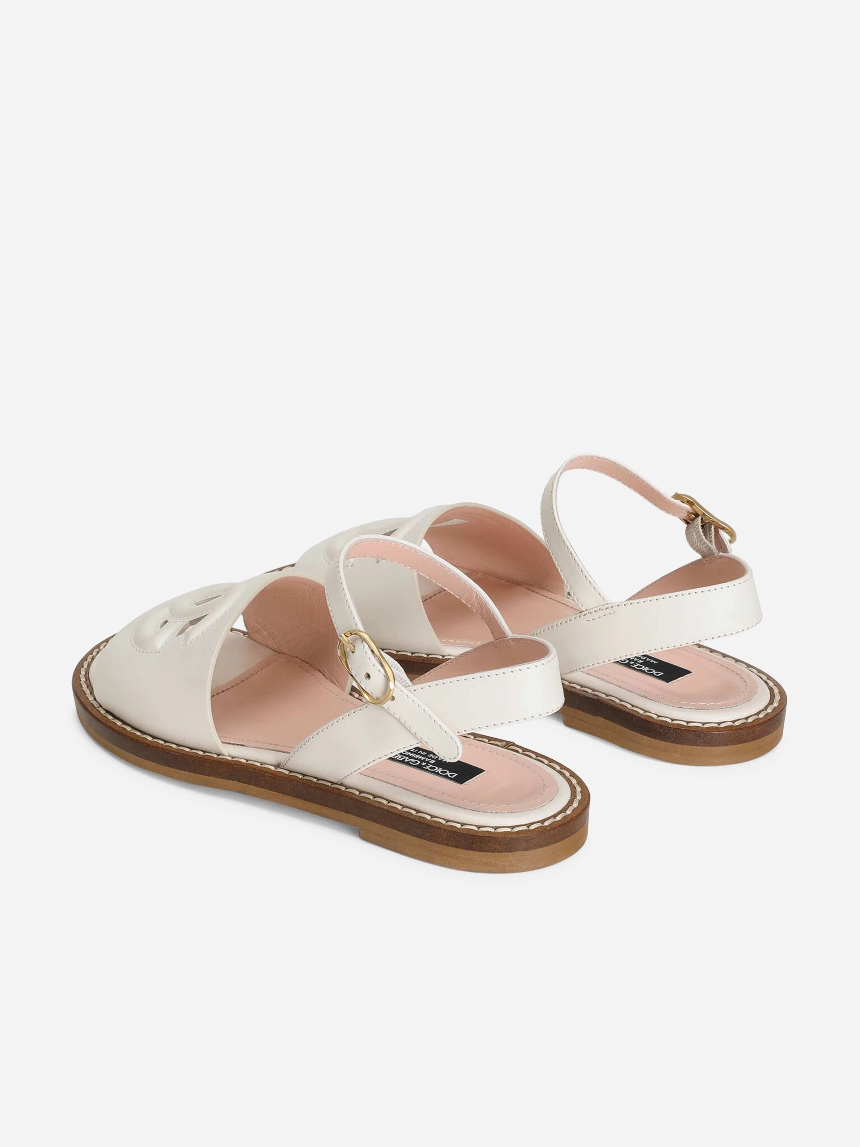 Dolce & Gabbana Girls Leather Logo Sandals in White Walking Sandals Comfort