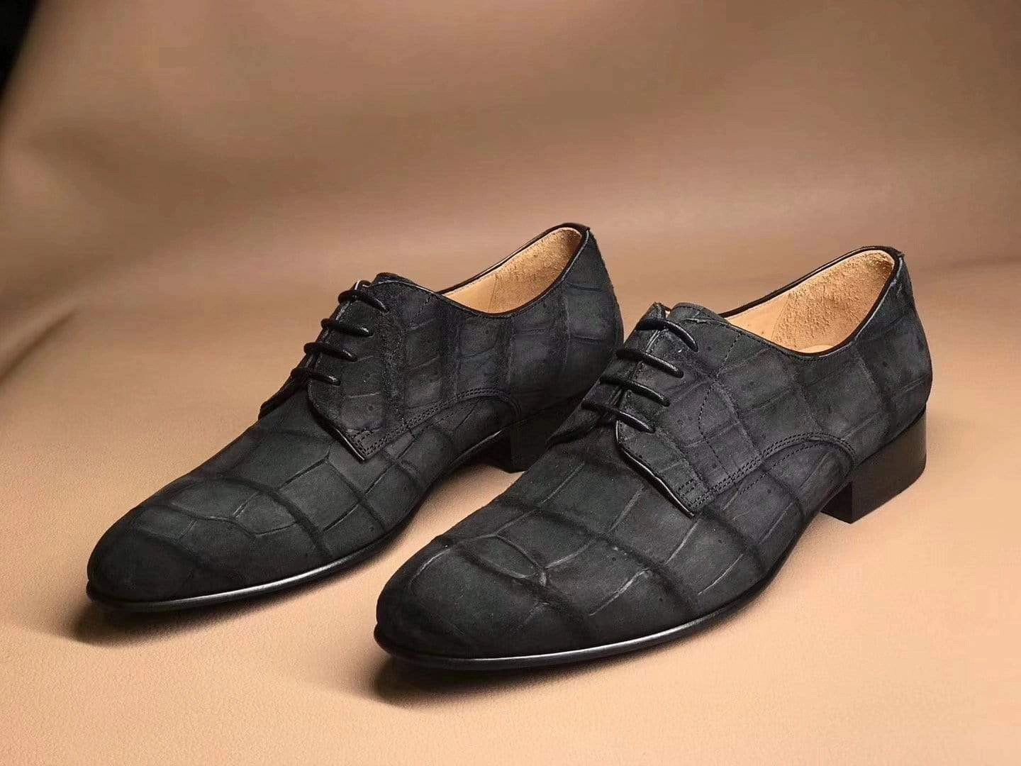 Difference Oxford Derby Shoes Crocodile Shoes Men's Grey Soft  Genuine Crocodile Leather Derby Shoes