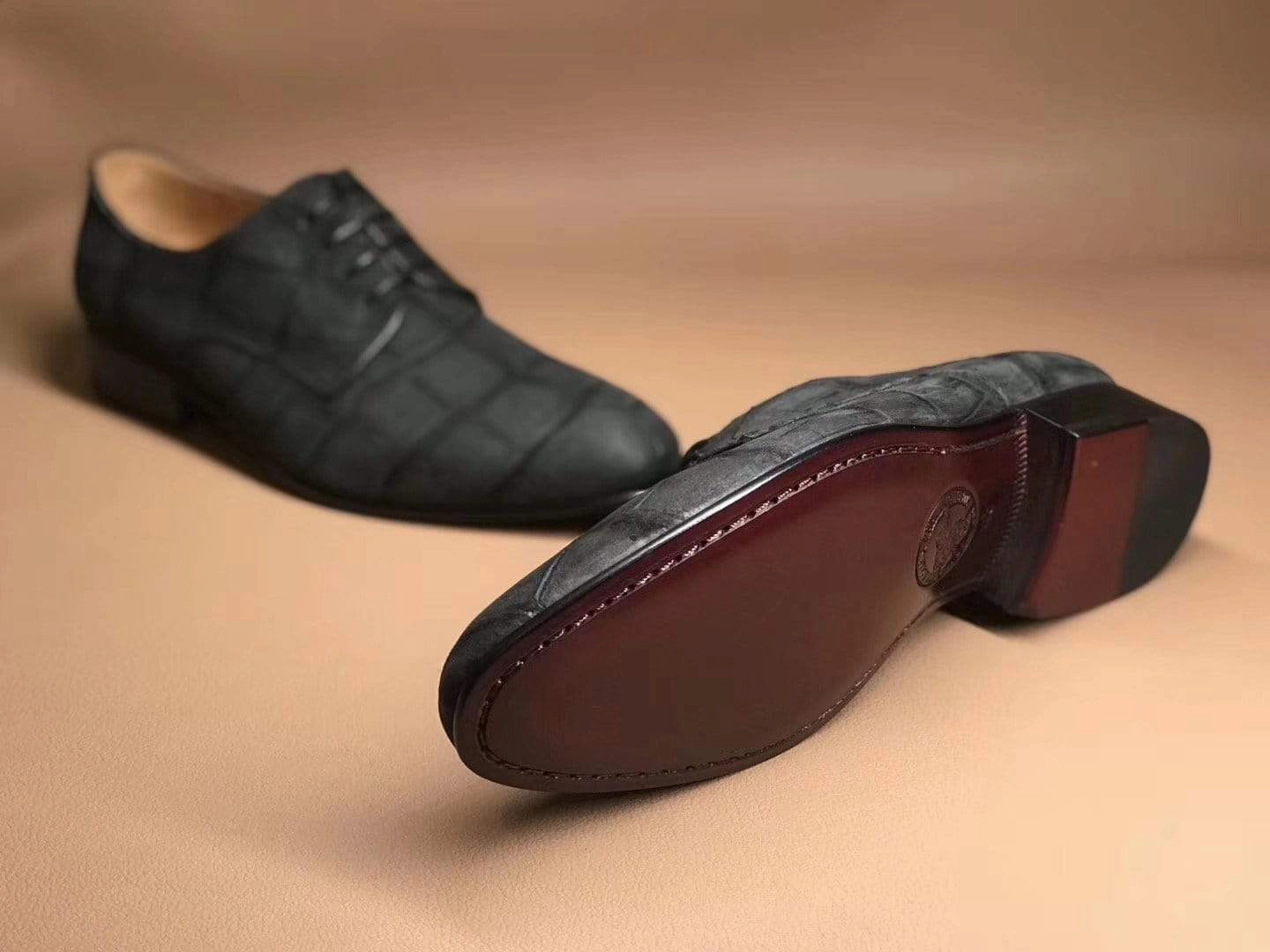 Light Lace-up Lug Bottom Boat Shoes Crocodile Shoes Men's Grey Soft  Genuine Crocodile Leather Derby Shoes