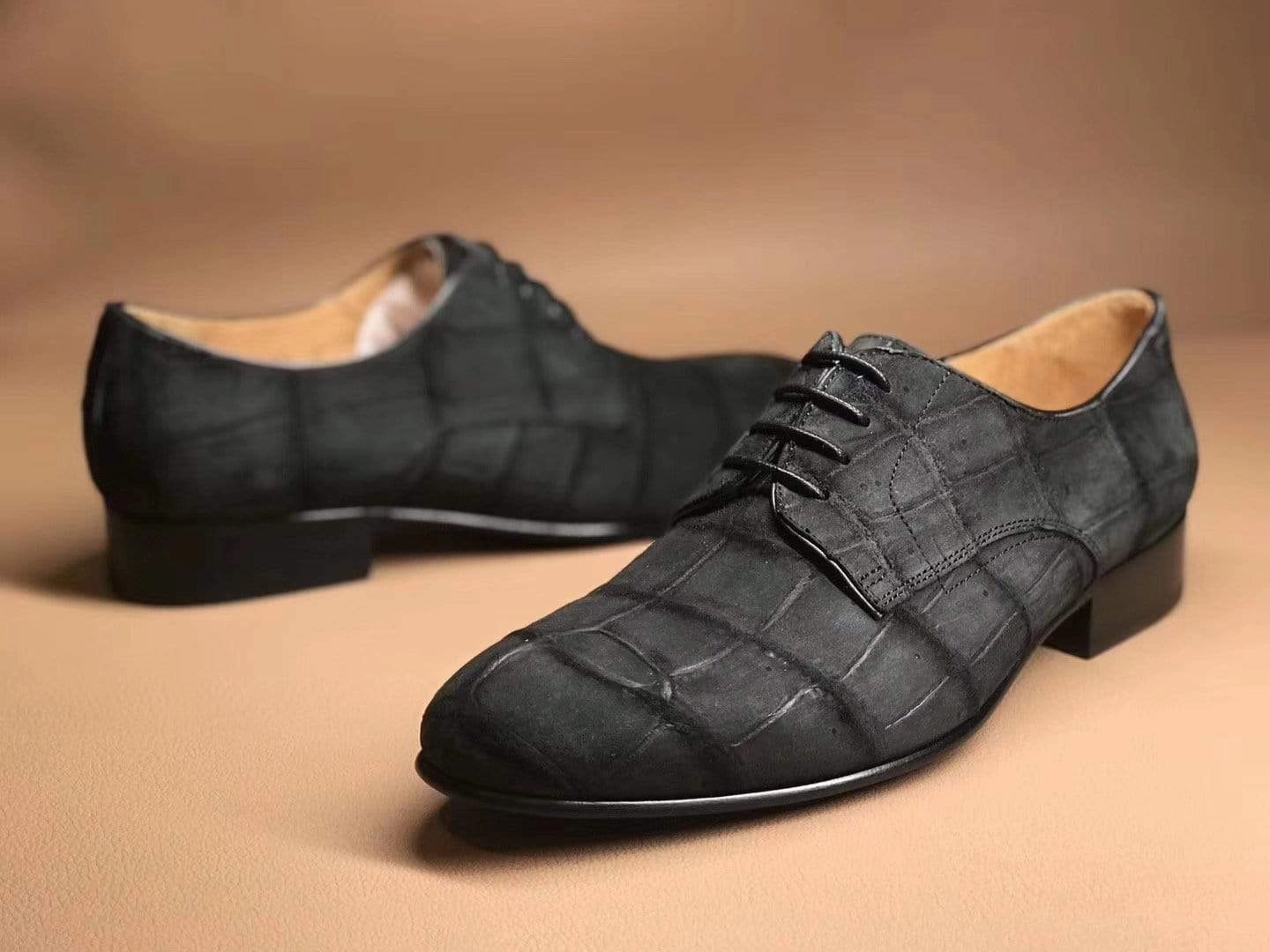 High Derby Shoes Crocodile Shoes Men's Grey Soft  Genuine Crocodile Leather Derby Shoes