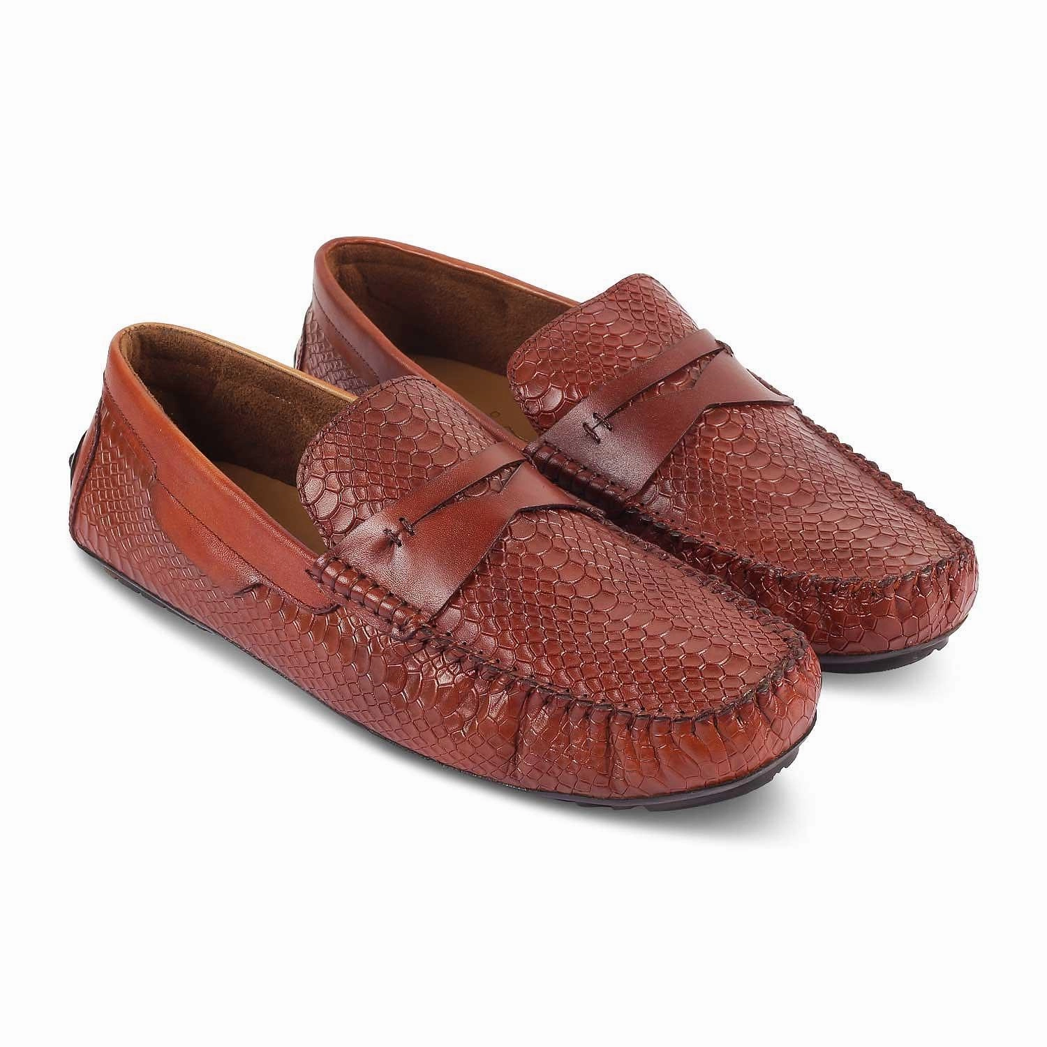 The Argon Tan Men's Leather Driving Loafers Tresmode Sherpa Loafers