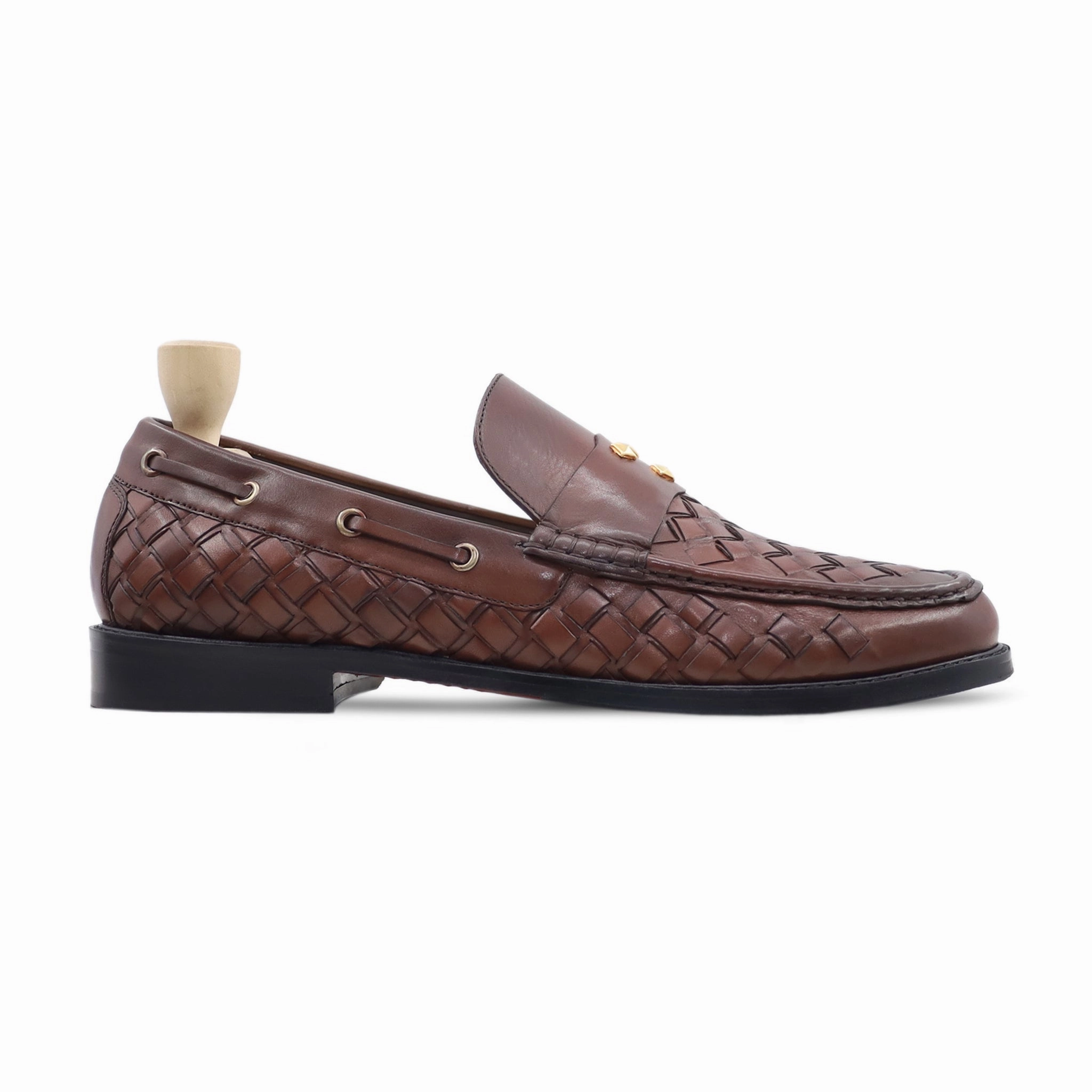 Gothic Loafers Feldbach - Men's Brown Calf And Hand Woven Leather Loafer