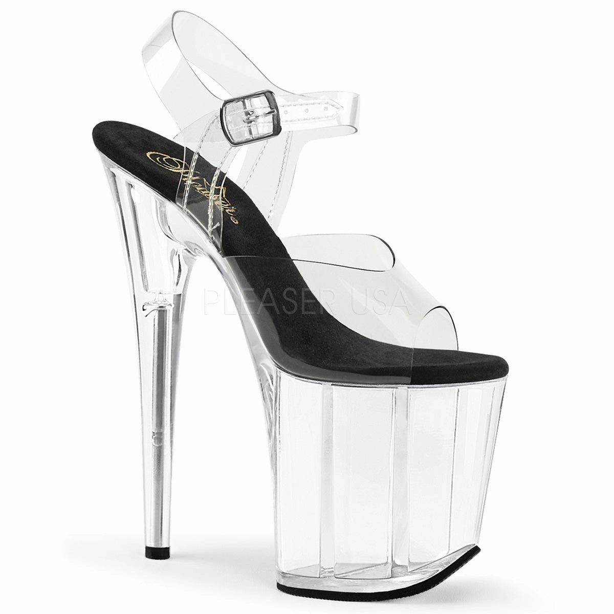 Ysl Sparkly High Heels Flamingo-808 Black/Clear, 8" Heels (Speed Heels)