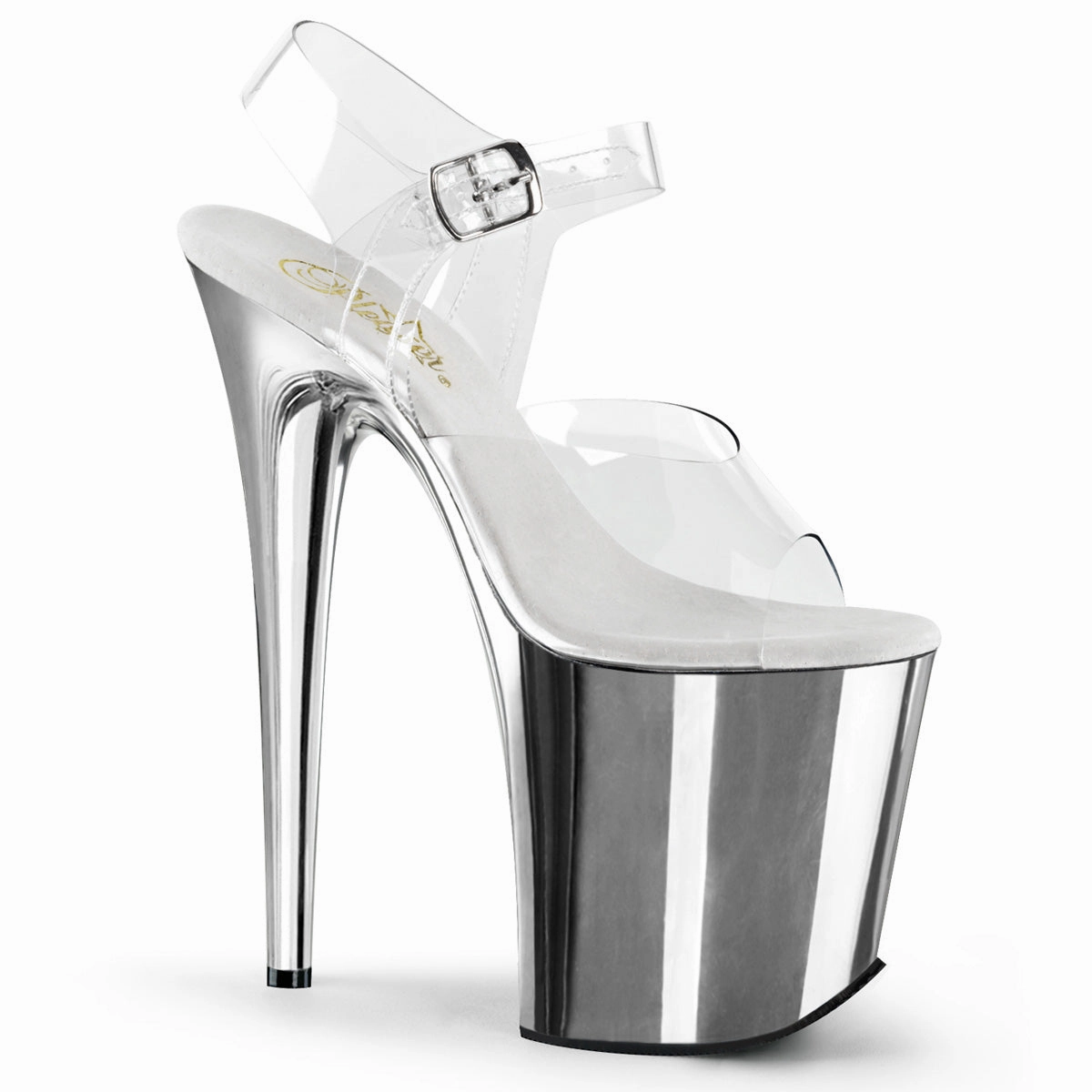 Flamingo-808 Silver Chrome, 8" Heels (Speed Heels) Wide High Heel Shoes