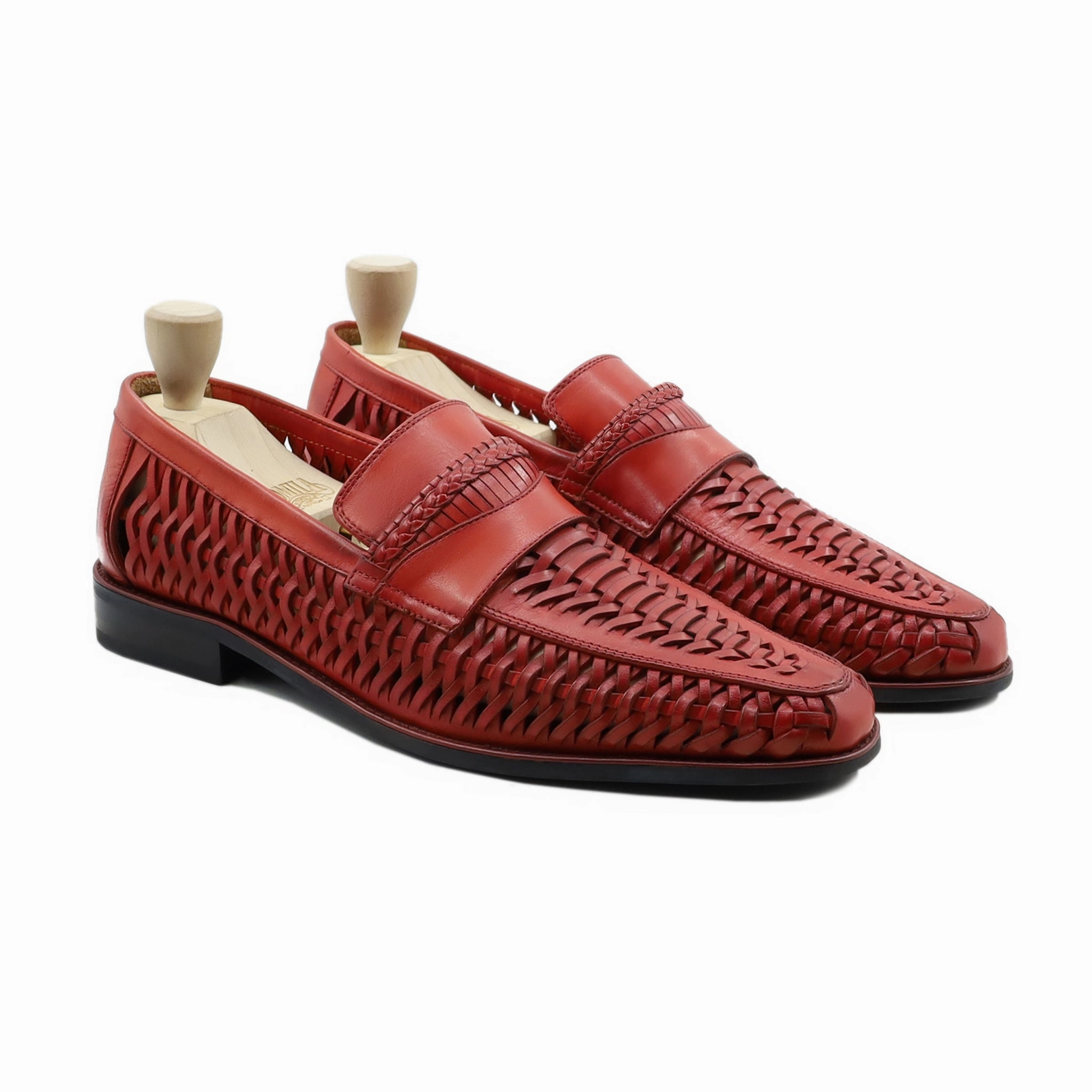 Formal Loafers Albanil - Men's Orange Tan Hand Woven Calf Leather Loafer