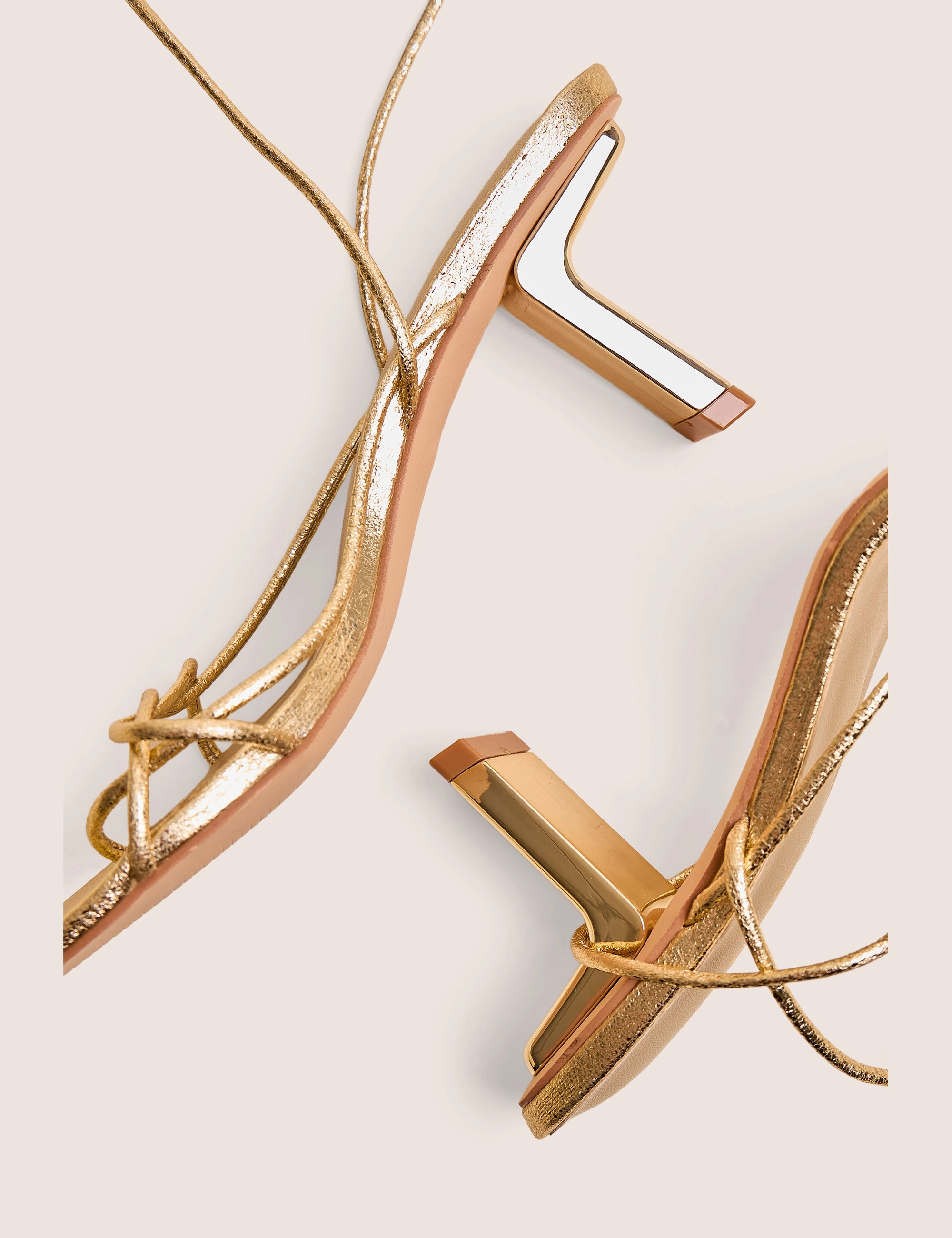 High Heel Thigh Boots Birdie Gold Cracked Pu Lace Up Mid Heels