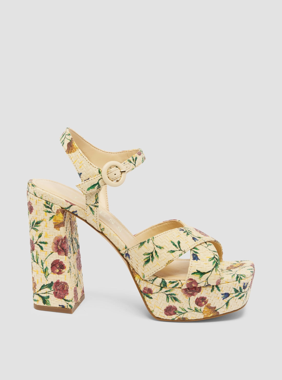 Crossed Legs High Heels Beige Floral Vallenn Platform Heel