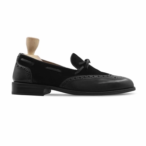 Dubnion - Men's Black Calf Leather and Kid Suede Loafer Loafers Prom