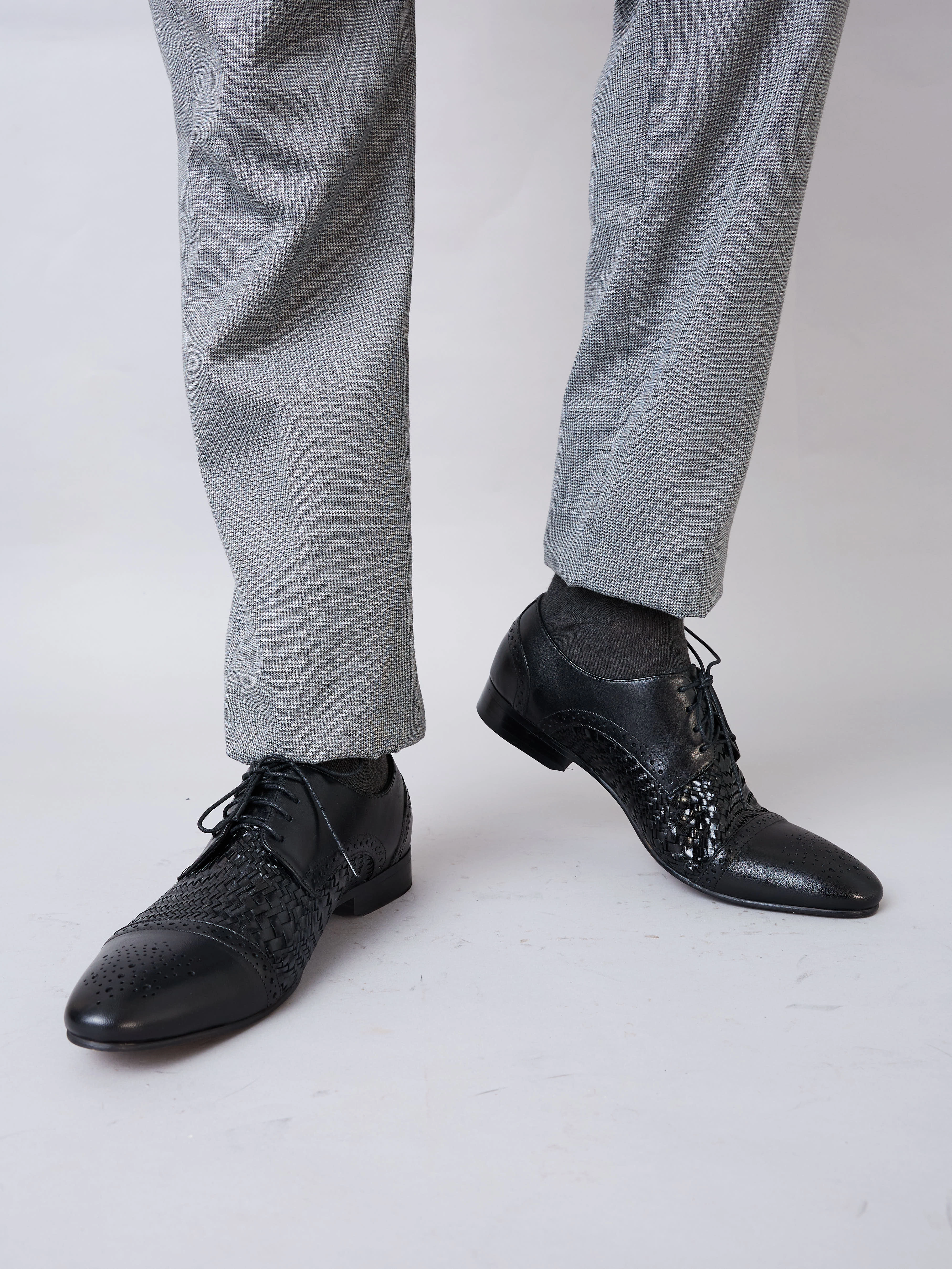 Imperio By Regal Black Mens Formal Woven Leather Oxford Lace Ups Cap-toe Oxfords