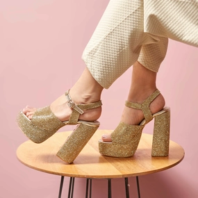 High Heels Posing Gigi Gold Trendy Block Heels for Anytime Party