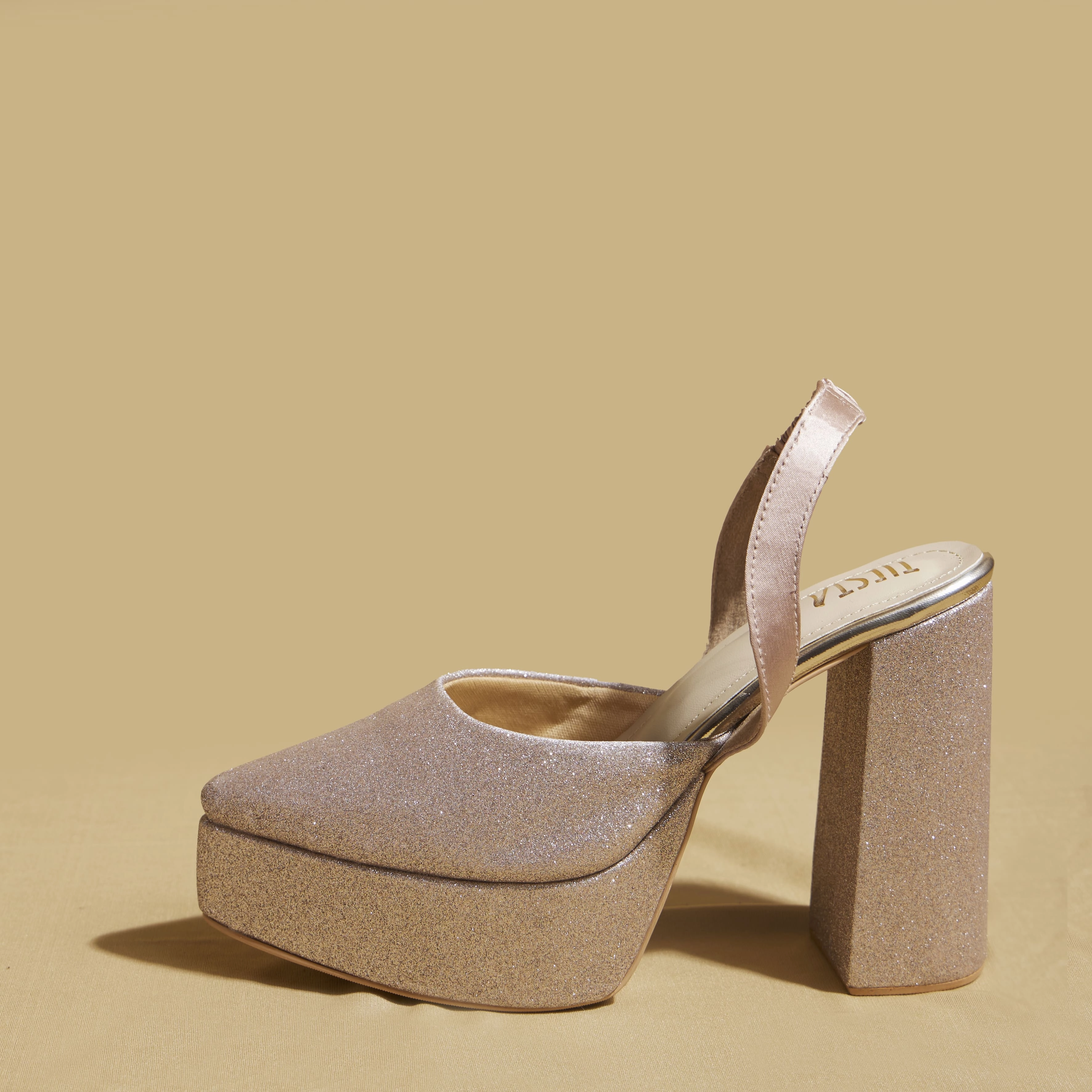 Glitter Pointed Toe ROSE GOLD Platform Pumps  4.5 to 5 Inch |Customisable Thigh High Stockings And Heels