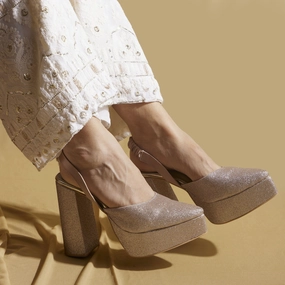 Glitter Pointed Toe ROSE GOLD Platform Pumps  4.5 to 5 Inch |Customisable Baseball Heel Shoes