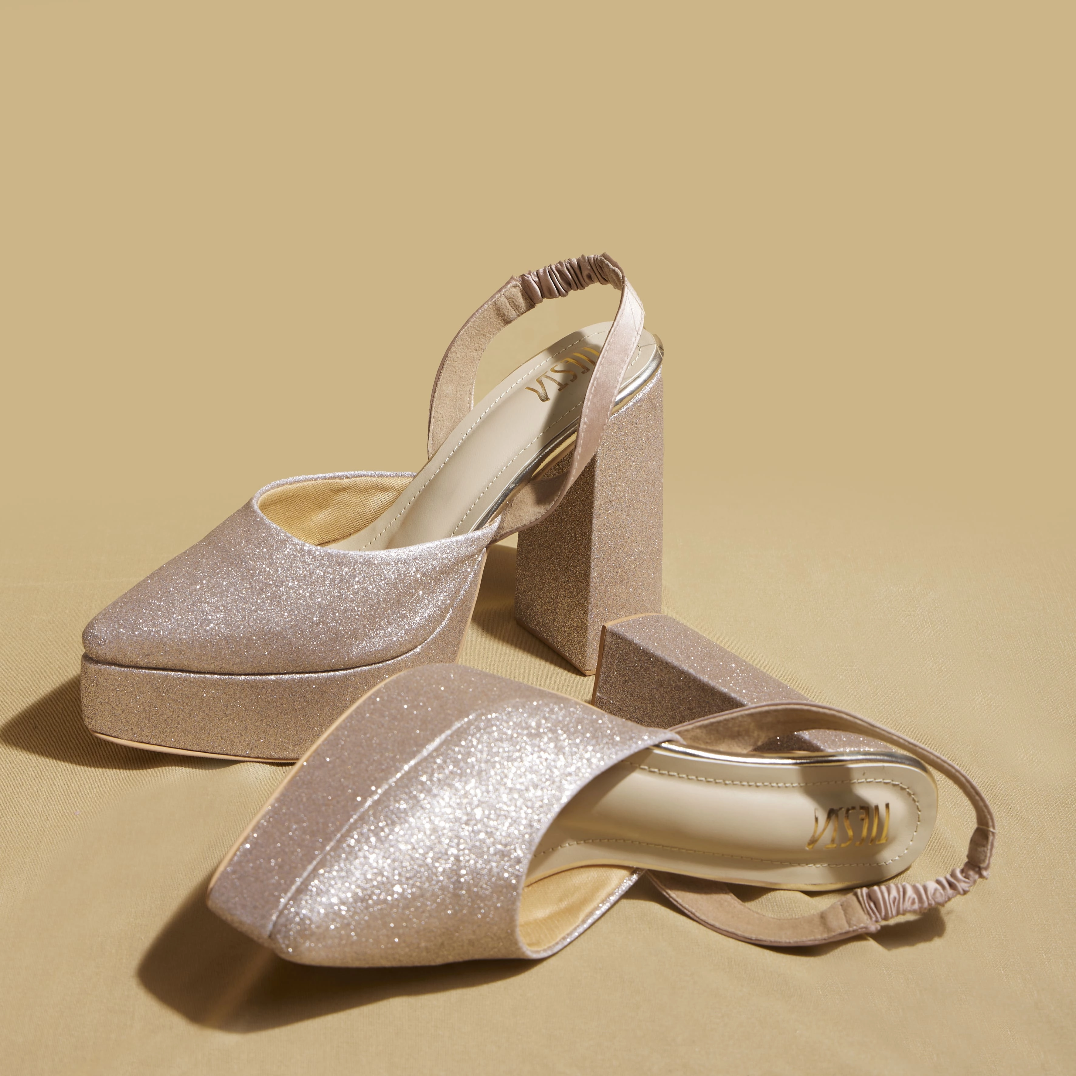 Glitter Pointed Toe ROSE GOLD Platform Pumps  4.5 to 5 Inch |Customisable High Heels On Grass