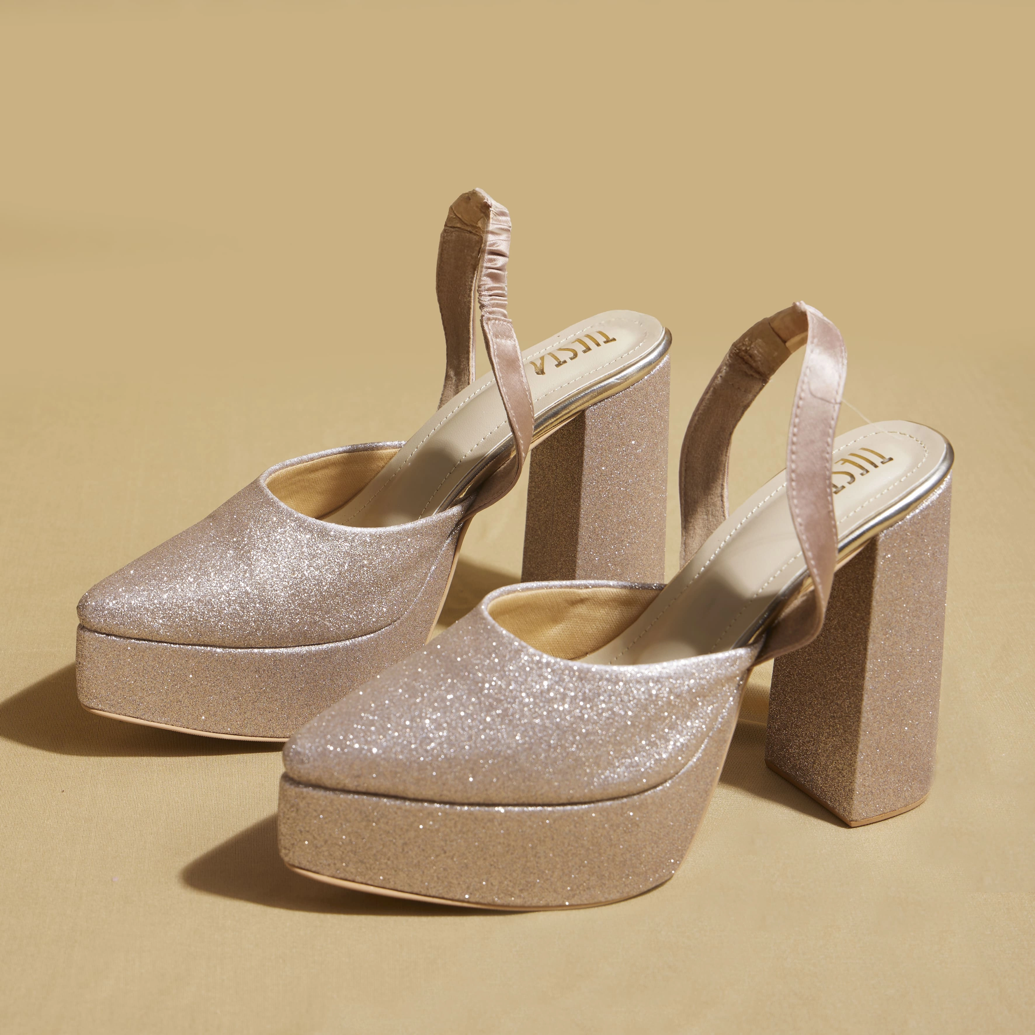 High Heel Pump Sandals Glitter Pointed Toe ROSE GOLD Platform Pumps  4.5 to 5 Inch |Customisable