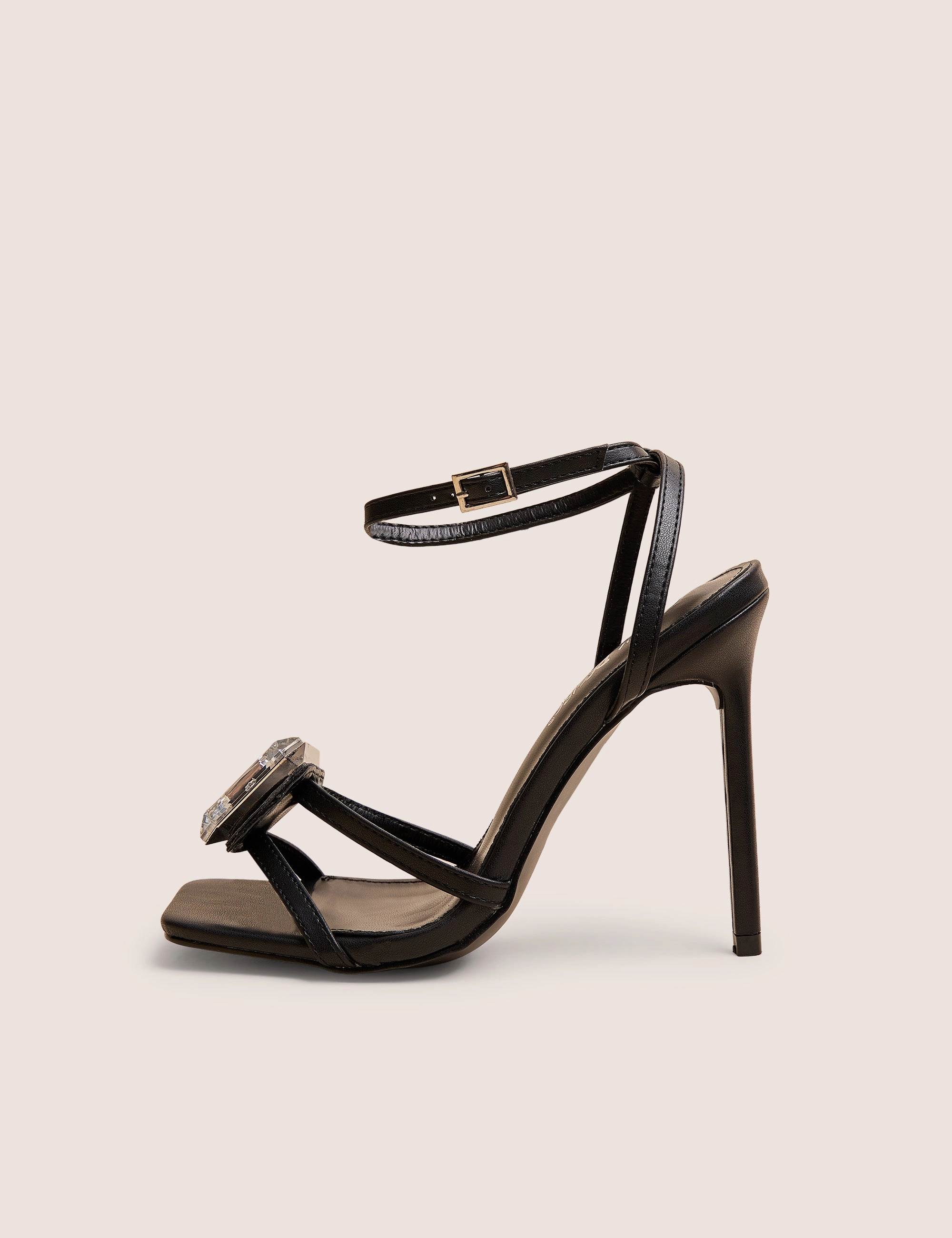 High Heels With Locking Ankle Strap Vela Black Jewel Detail High Heel