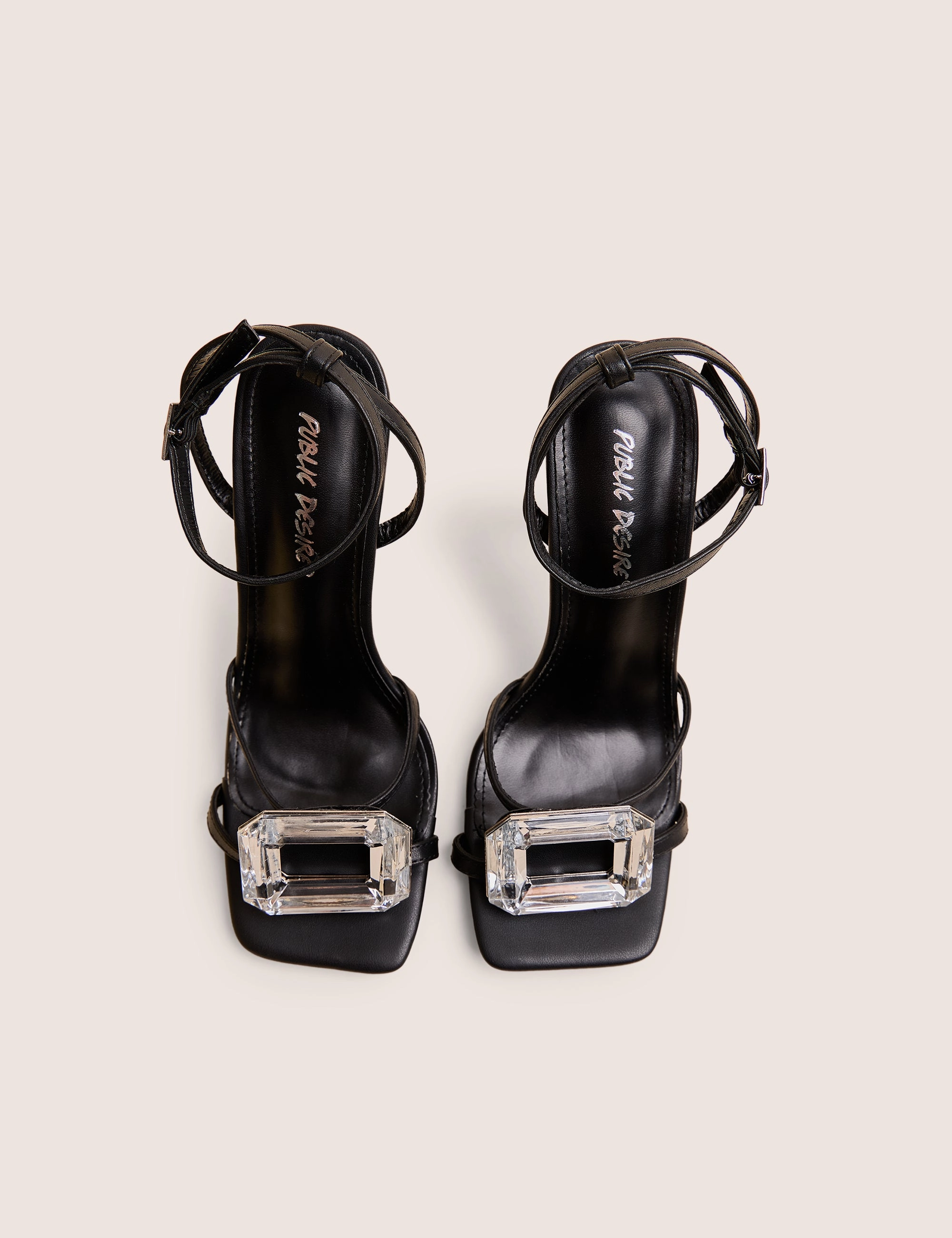 Vela Black Jewel Detail High Heel Brown Strappy Heel Sandals