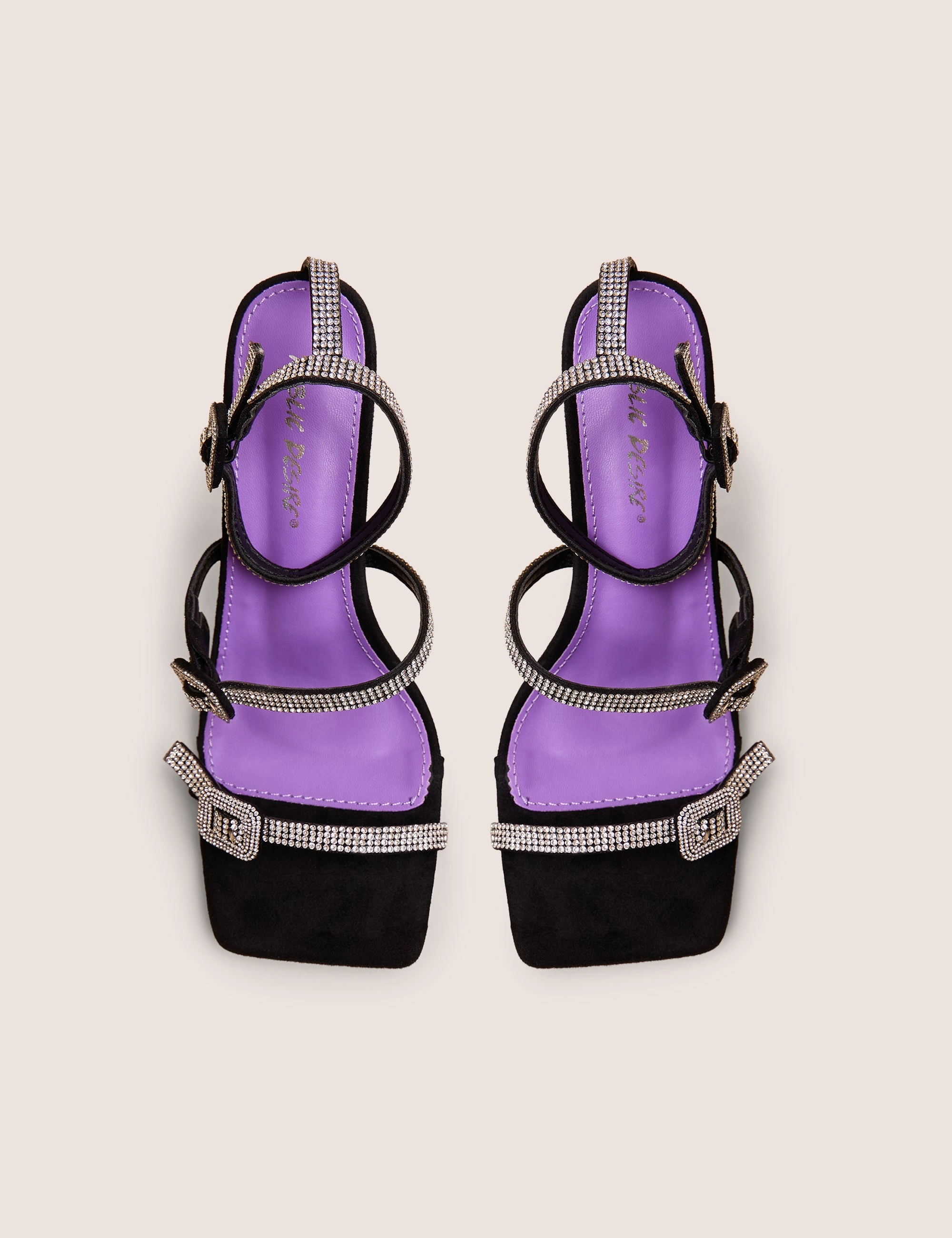 Spellbound Black Three Strap Diamante Buckle Heels Neutral Heels