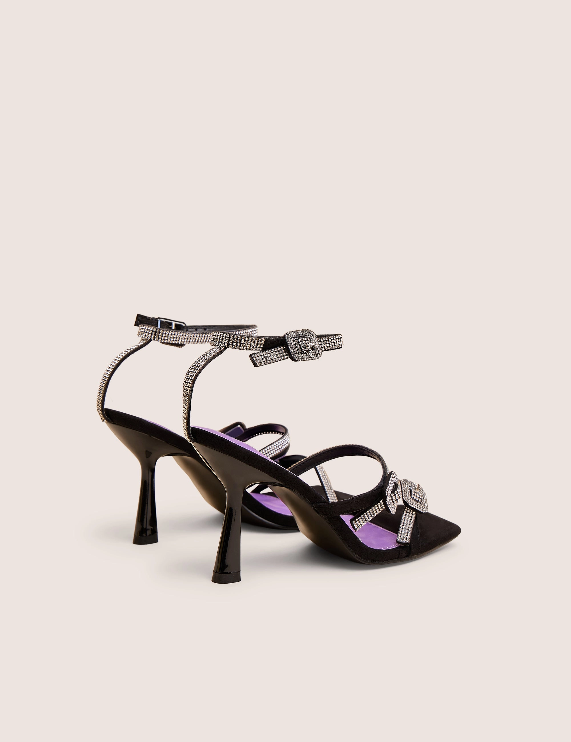 Spellbound Black Three Strap Diamante Buckle Heels High Heel Shoe Keychains