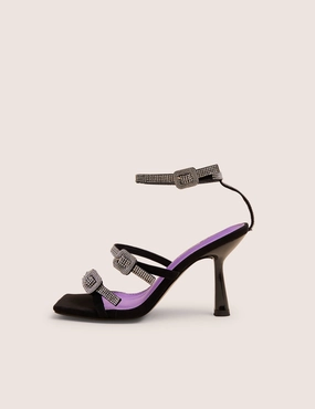 Ultra Heels Spellbound Black Three Strap Diamante Buckle Heels