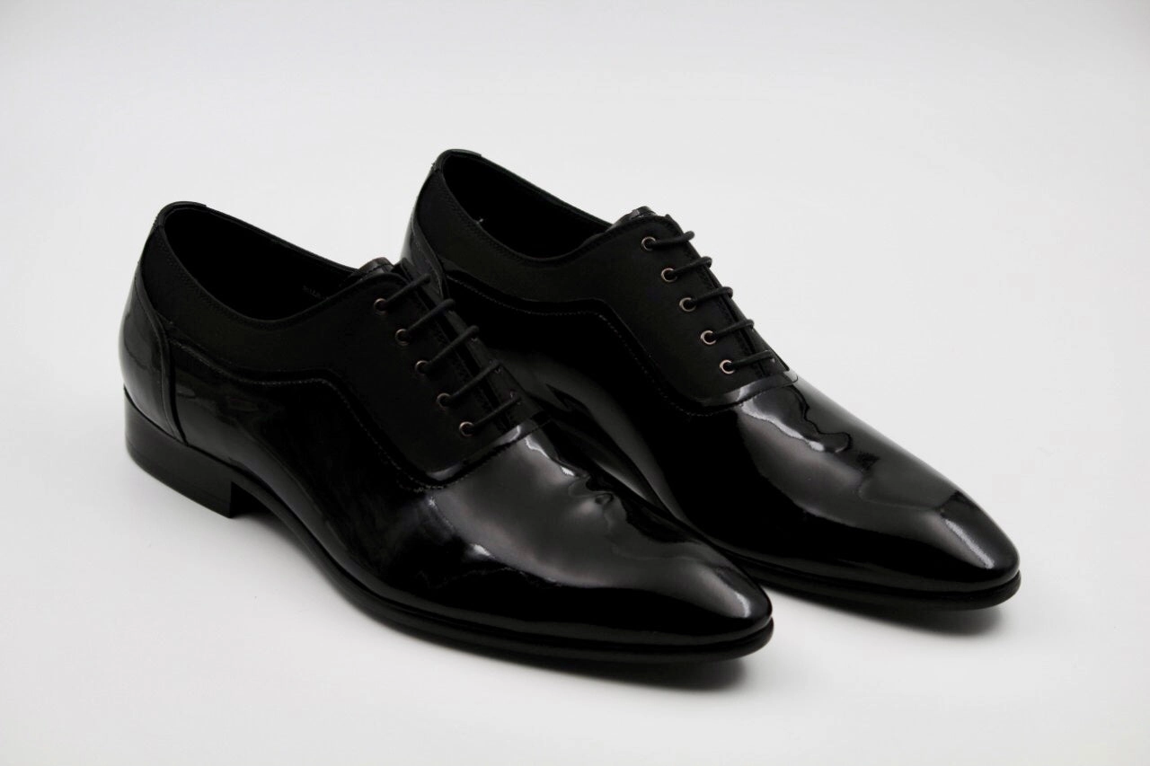 Casual Canvas Lace Up Shoe Harlow Black Leather Patent Derby