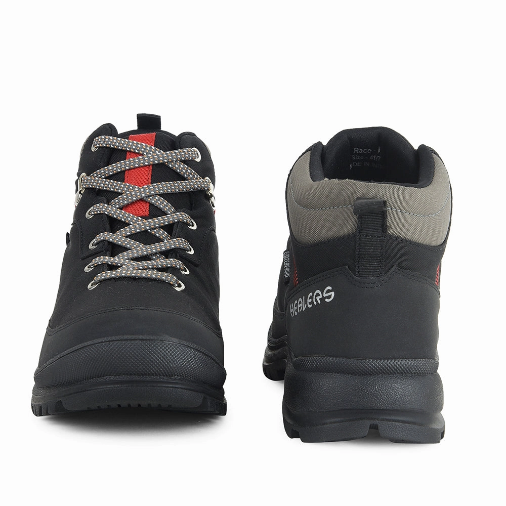 Healers Sports Trekking Black Lacing Shoes For Men RACE-1 By Liberty Difference Between Hiking Shoes And Trekking Shoes