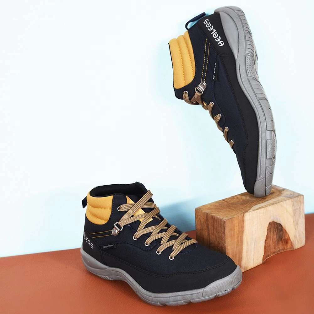 No Edge Technology Climbing Shoes Healers Sports Trekking Navy Blue Lacing Shoes For Men RACE-1 By Liberty