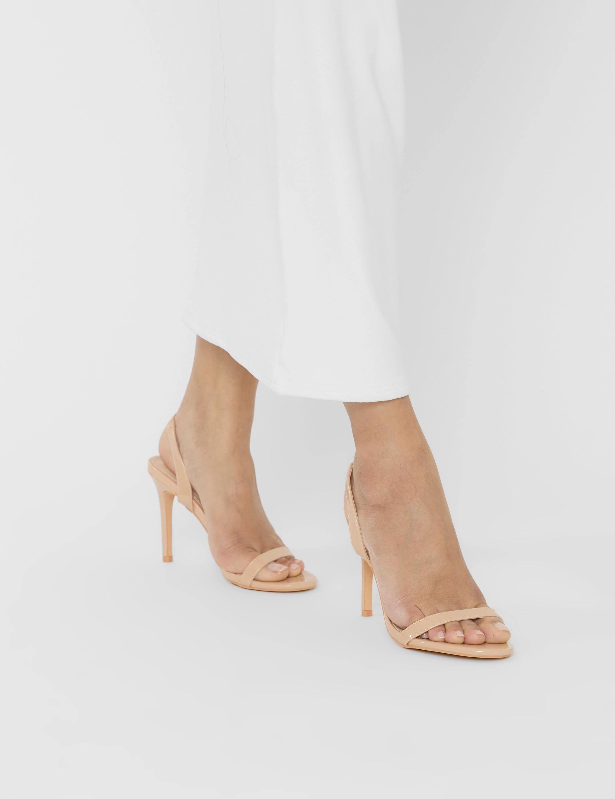 High Heel Tattoo Barely Nude Patent Round Toe Slingback Stiletto Heels