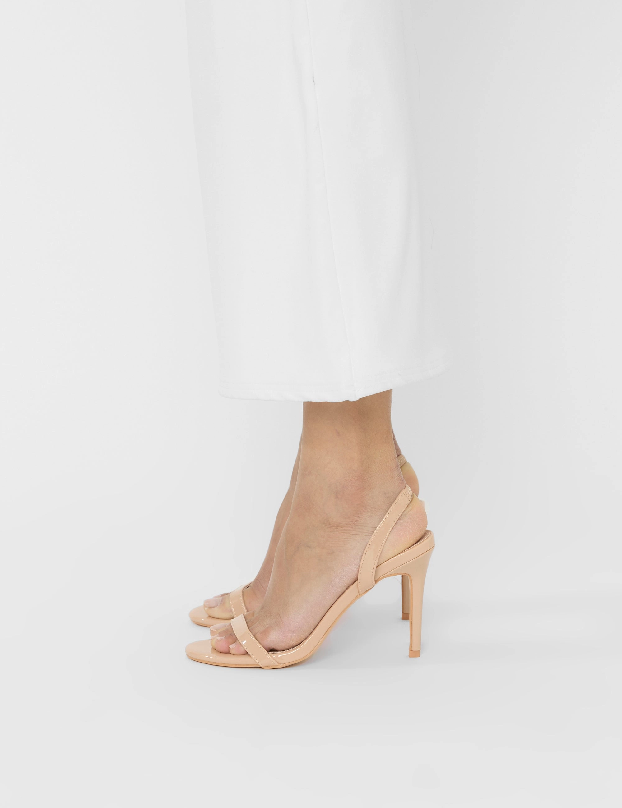 Stiletto Strappy High Heels Barely Nude Patent Round Toe Slingback Stiletto Heels