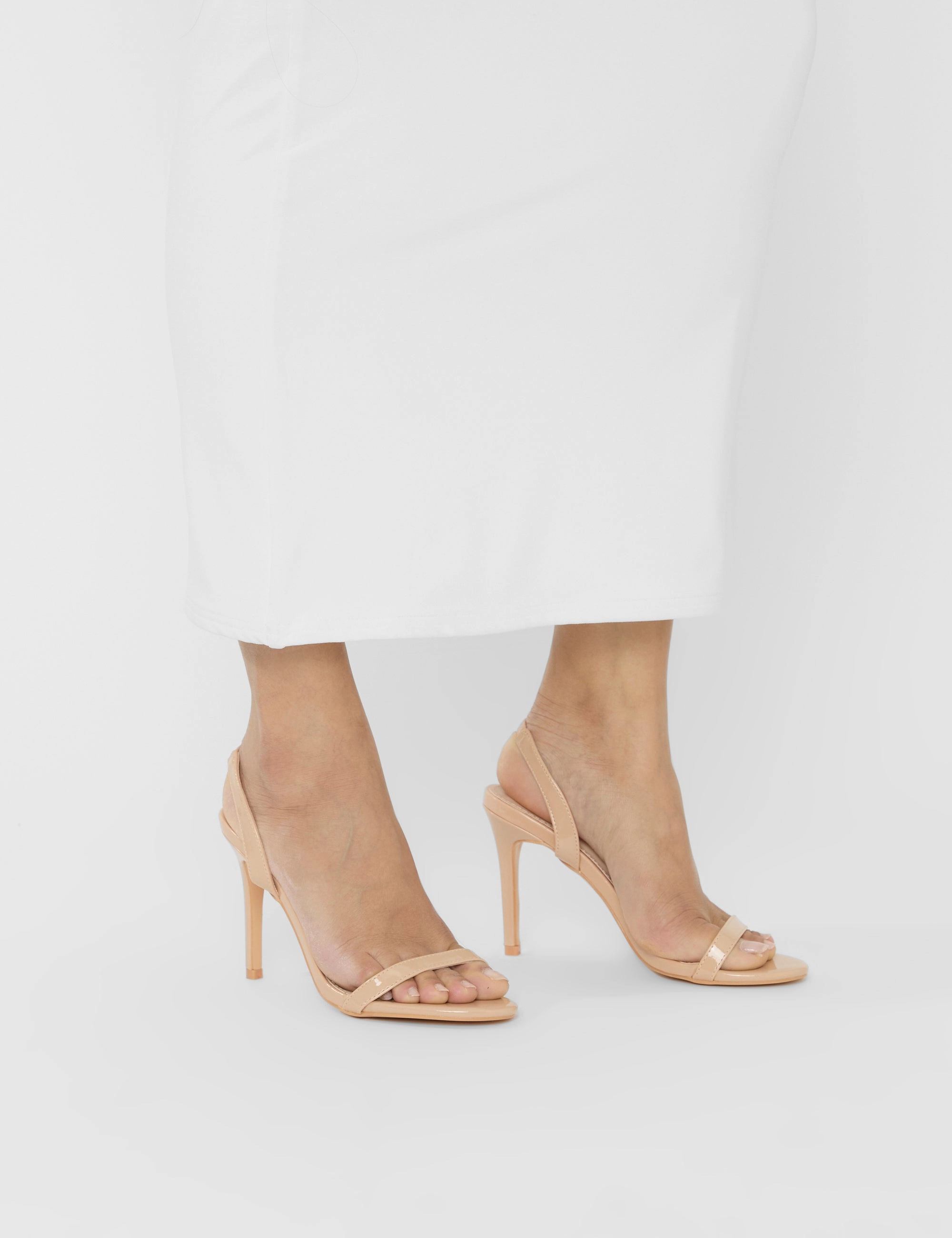 Barely Nude Patent Round Toe Slingback Stiletto Heels Elegant High Heels