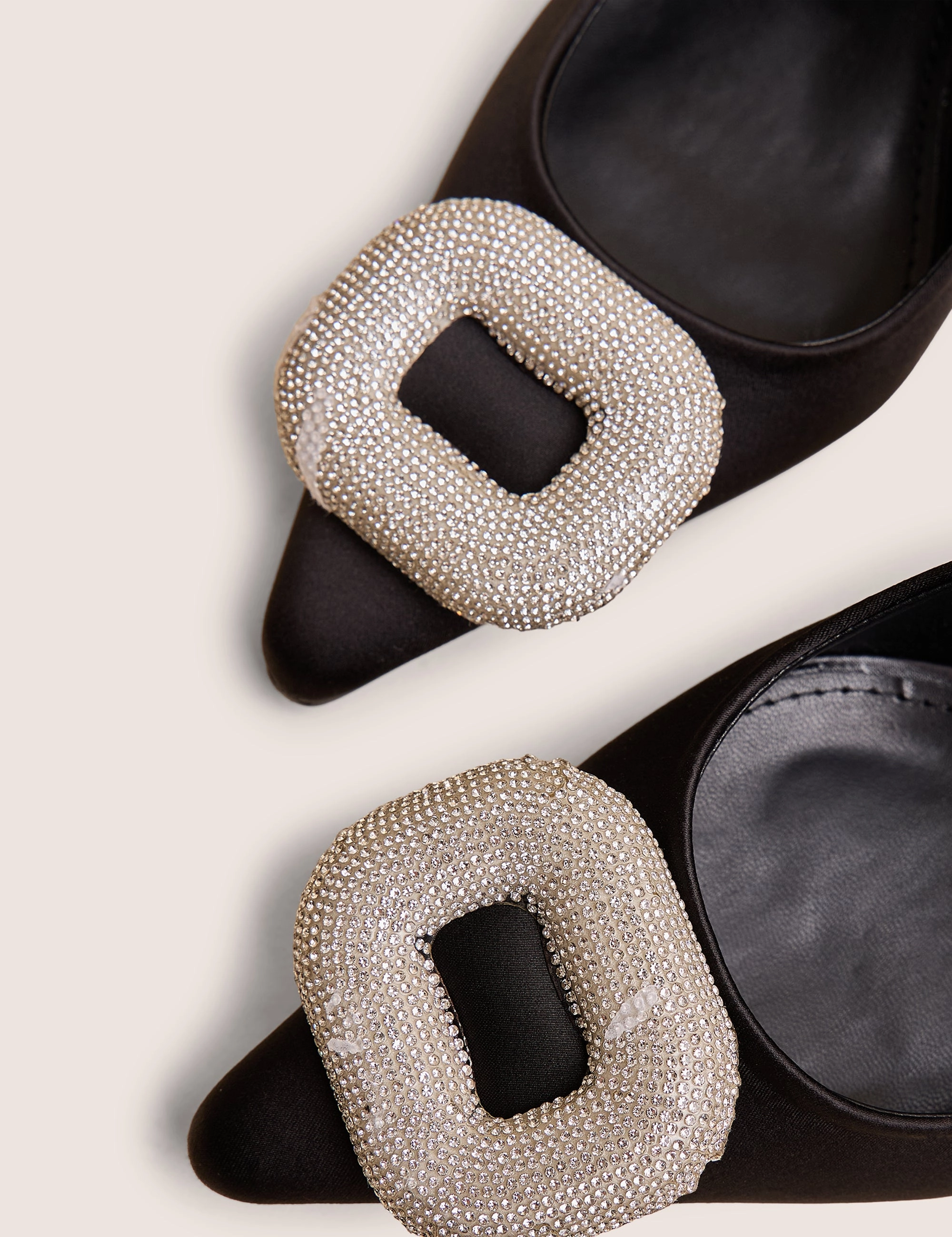 High Heel Icon Floss Black Satin Diamante Embellished Sling Back Court Heels