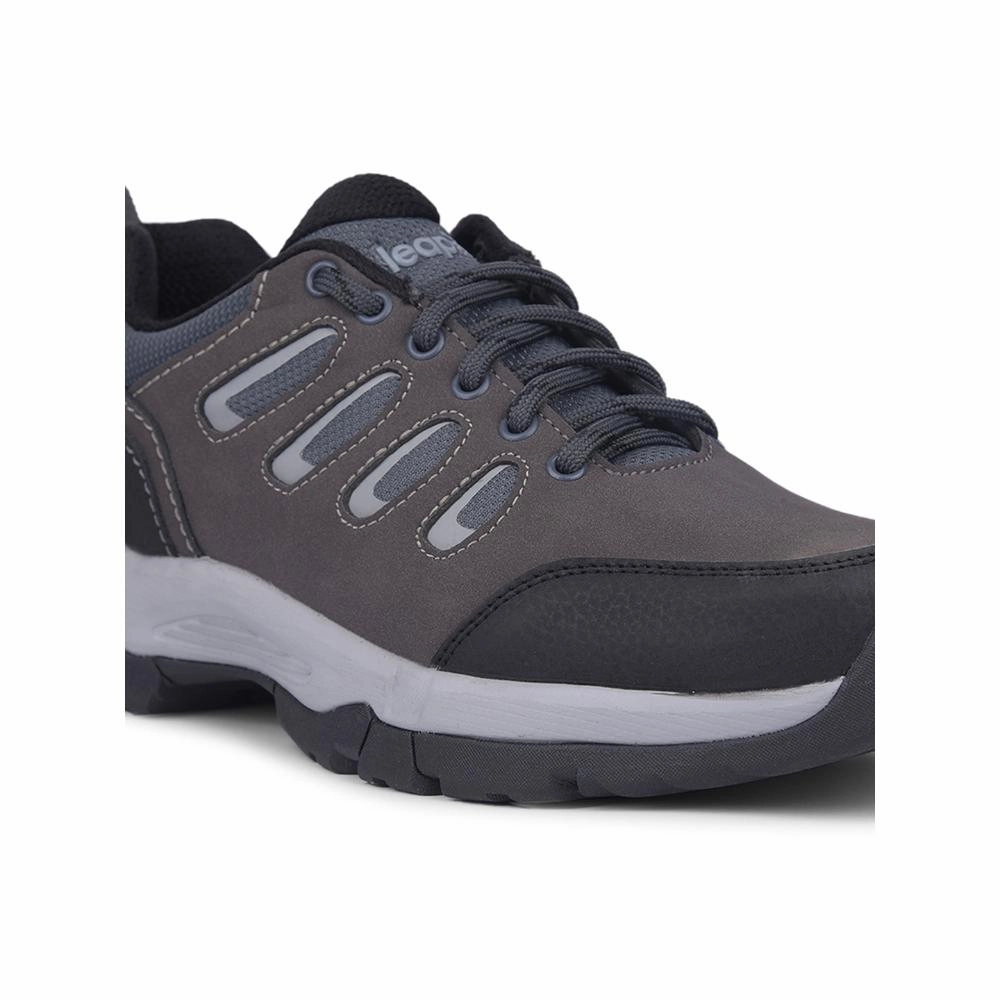 Leap7x Dark Grey Lacing Sports Trekking Shoes For Men COLUMBO-1E By Liberty Waterproof Hiking Shoes India