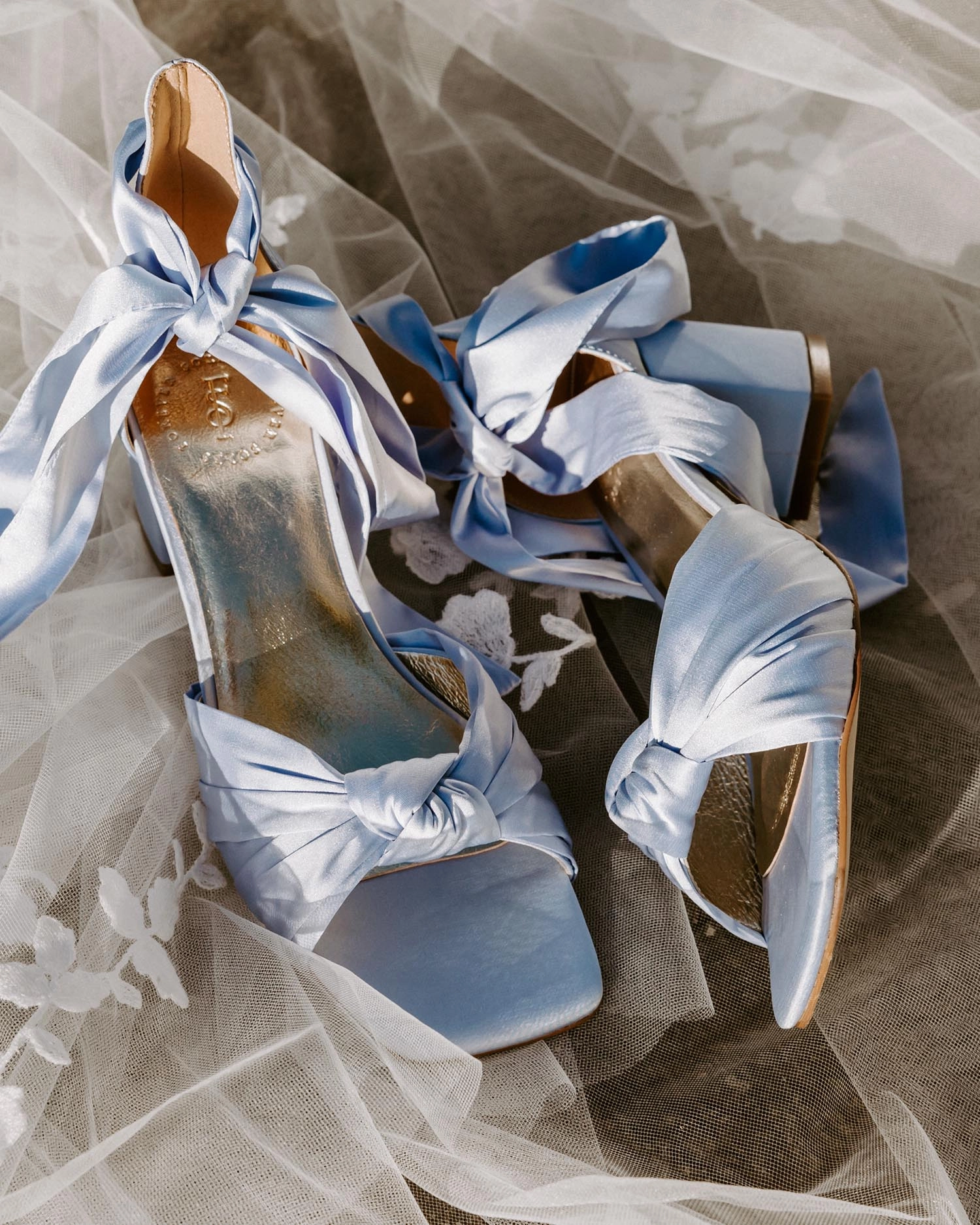 Pearl High Heels HONEY - BLUE SATIN LOW HEEL WEDDING SHOES