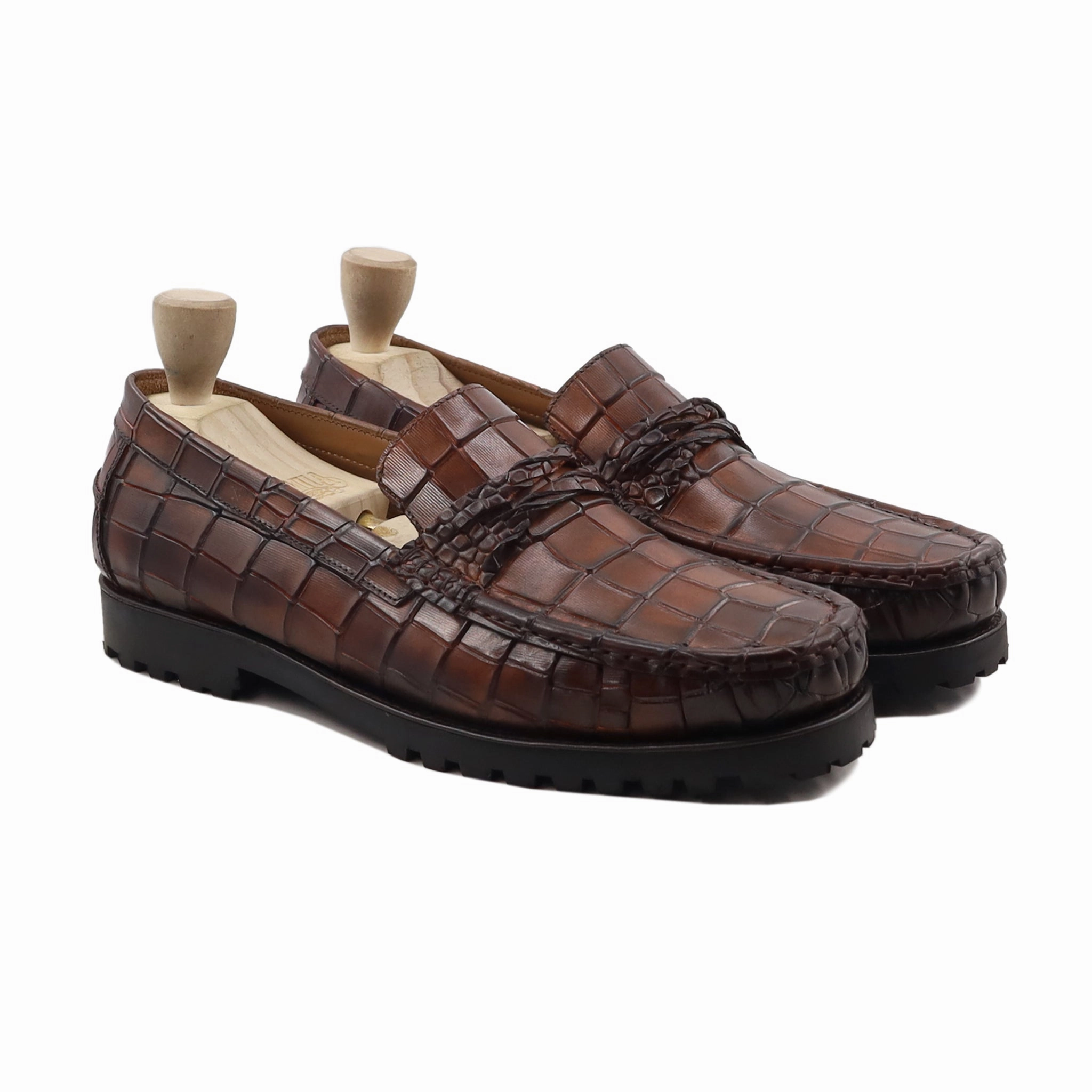 Hvar - Men's Brown Patina Calf Leather Loafer Square Toe Loafers