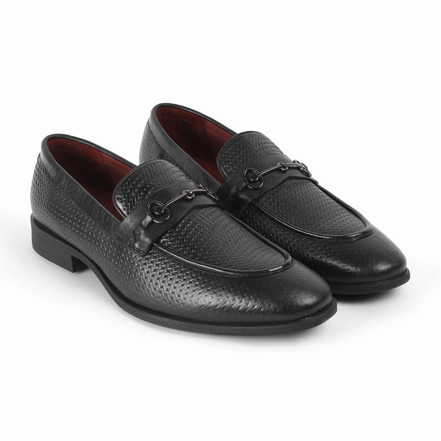 Office Loafers Tresmode Fetch Black Men's Textured Leather Loafers
