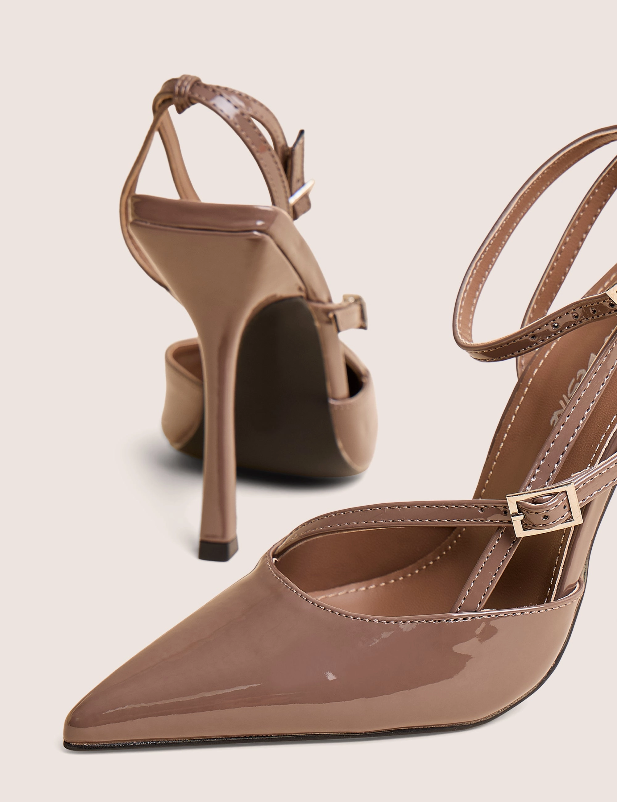 Strappy High Heel Platform Sandals Idol Taupe Patent Buckle Strappy Detail Stiletto Court High Heels