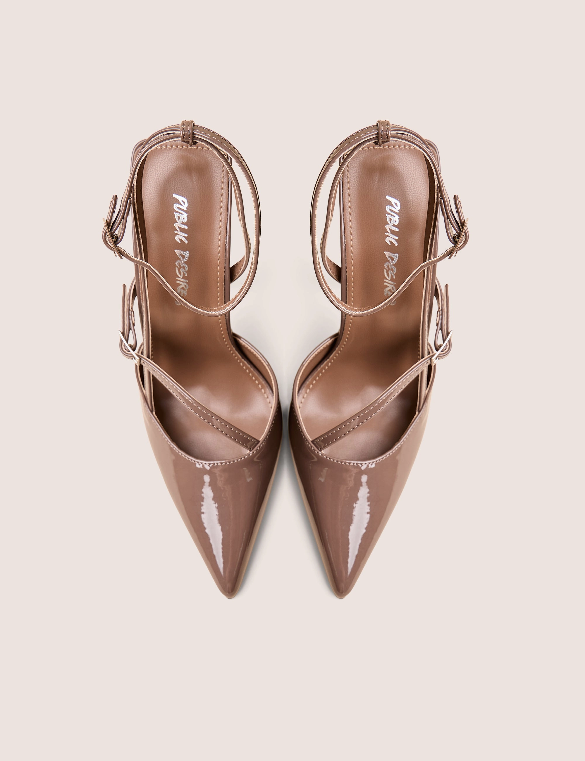 Idol Taupe Patent Buckle Strappy Detail Stiletto Court High Heels Thigh High Chunky Heel Boots