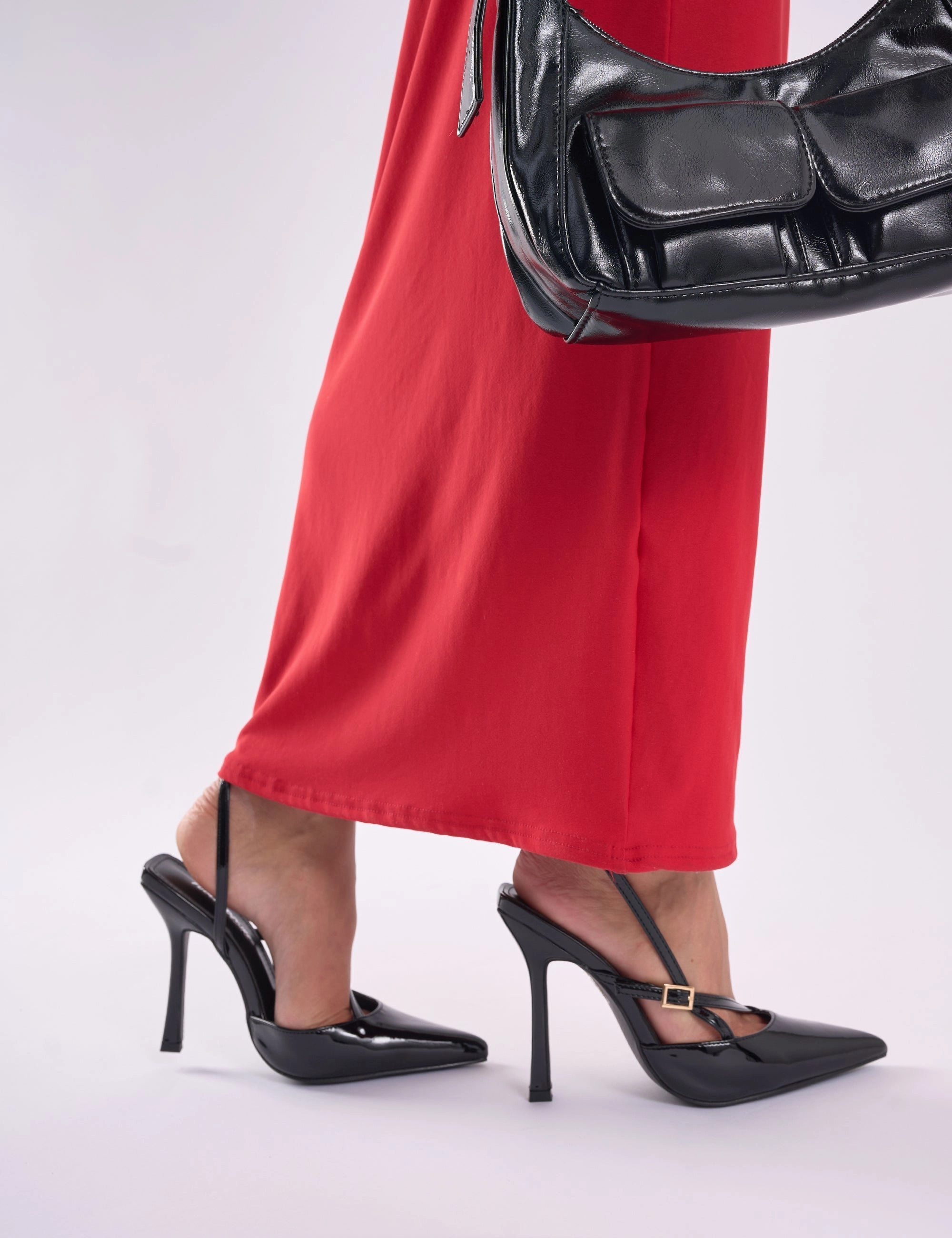 Idol Wide Fit Black Patent Buckle Strappy Detail Stiletto Court High Heels High Heels Pretty Little Thing