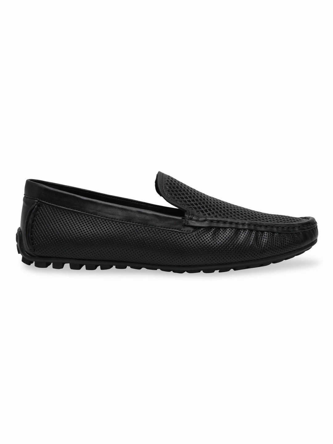 Imperio By Regal Black Mens Casual Leather Laser Cut Loafers Bee Loafers