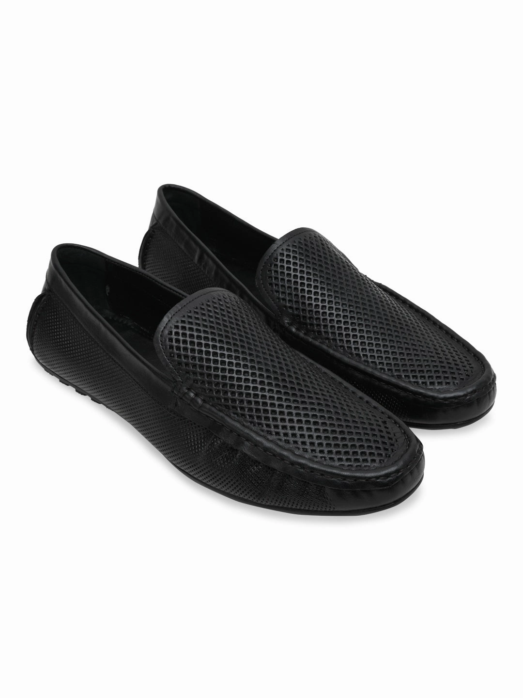 Imperio By Regal Black Mens Casual Leather Laser Cut Loafers Mens Shoes Loafers