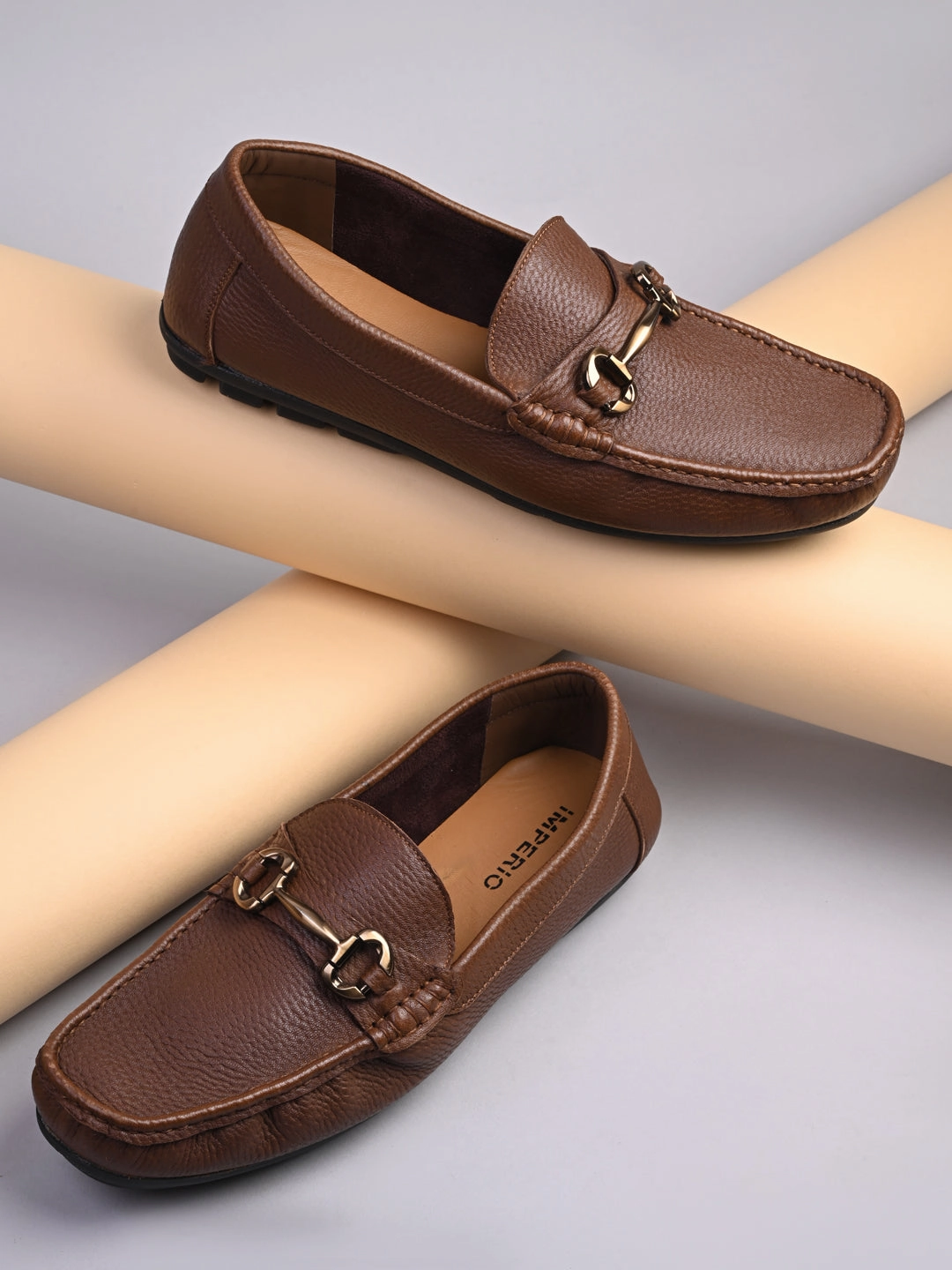 Lmdi Loafers Imperio By Regal Tan Men Leather Buckled Driving Loafers