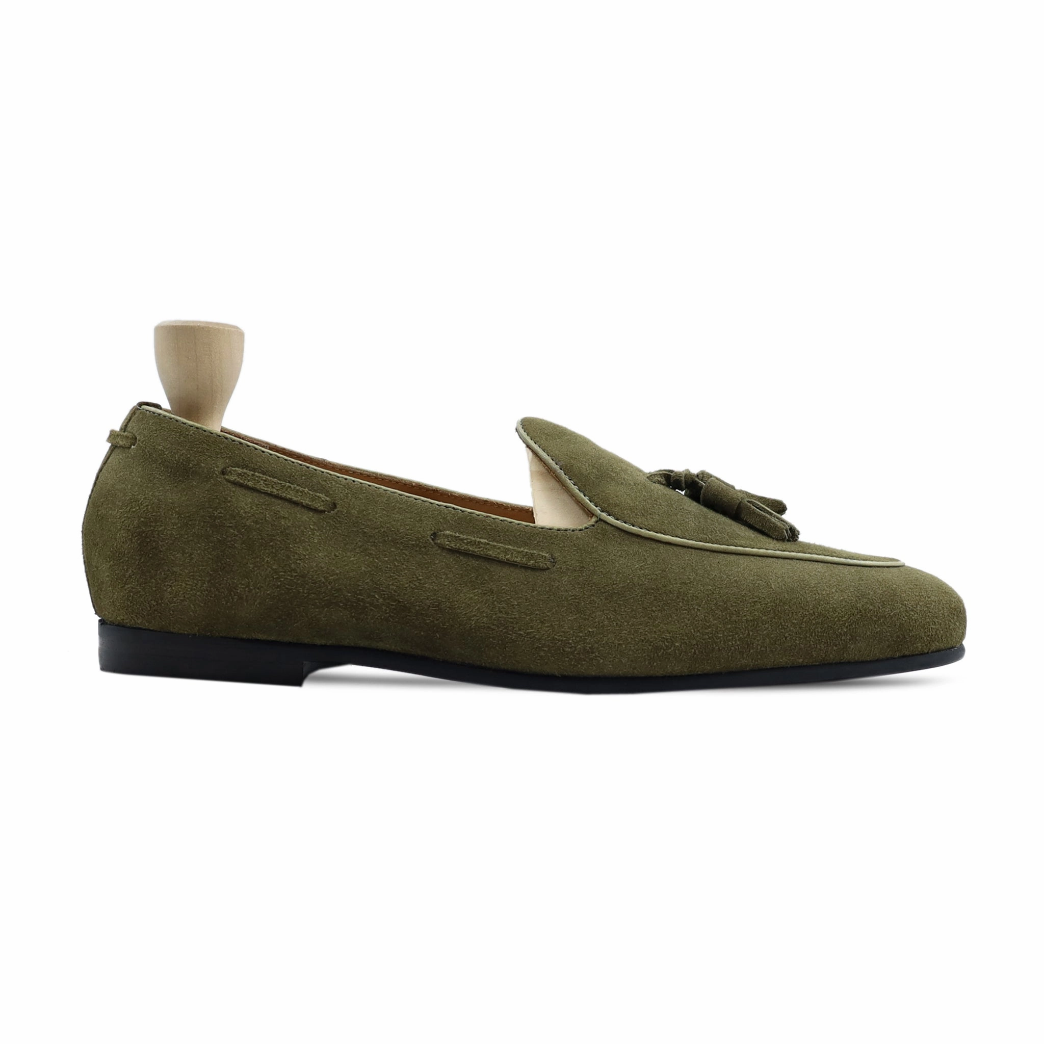 Pennies In Penny Loafers Barion - Men's Olive Green Kid Suede Loafer