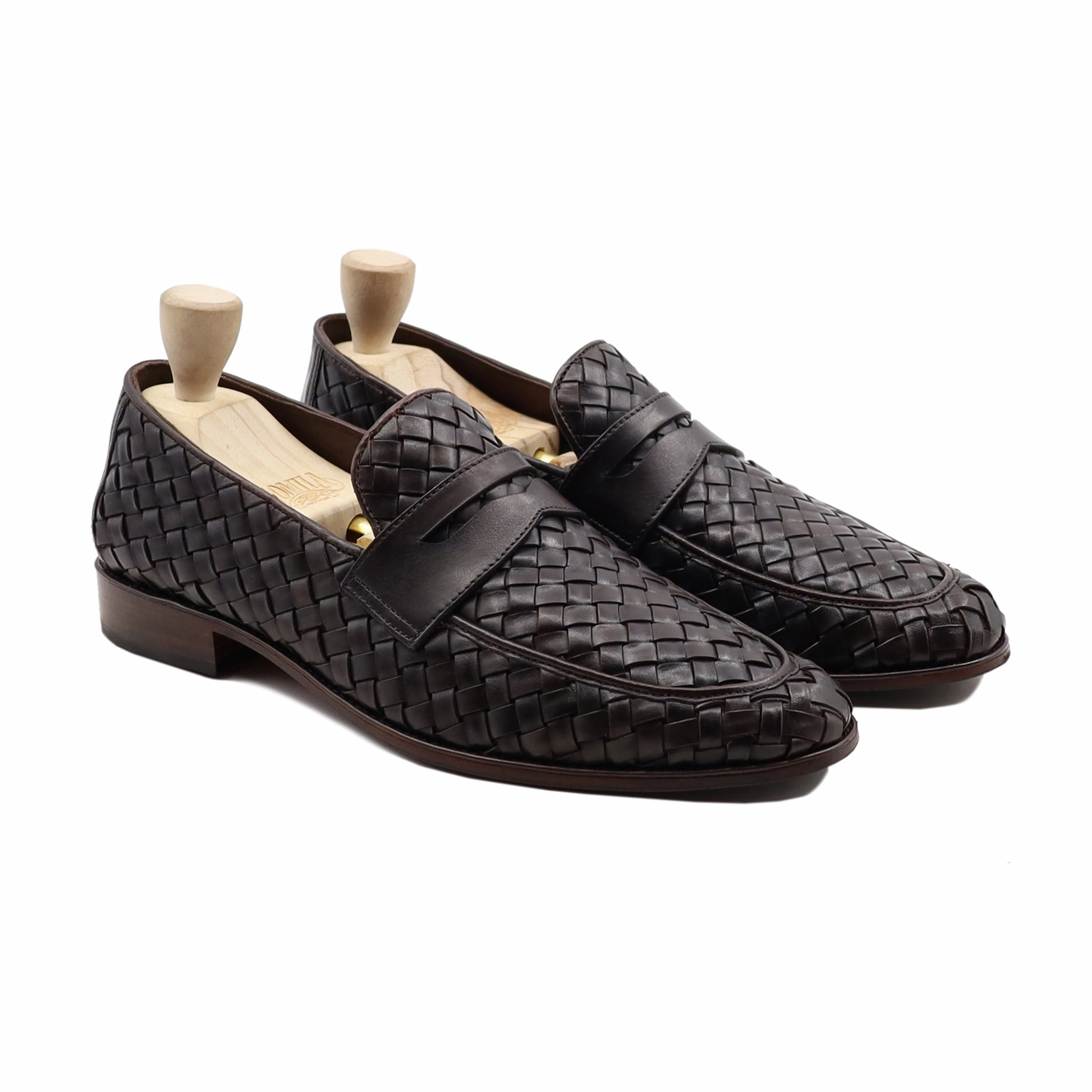 Loafers Looks Kakillom - Men's Dark Brown Hand Woven Calf Leather Loafer
