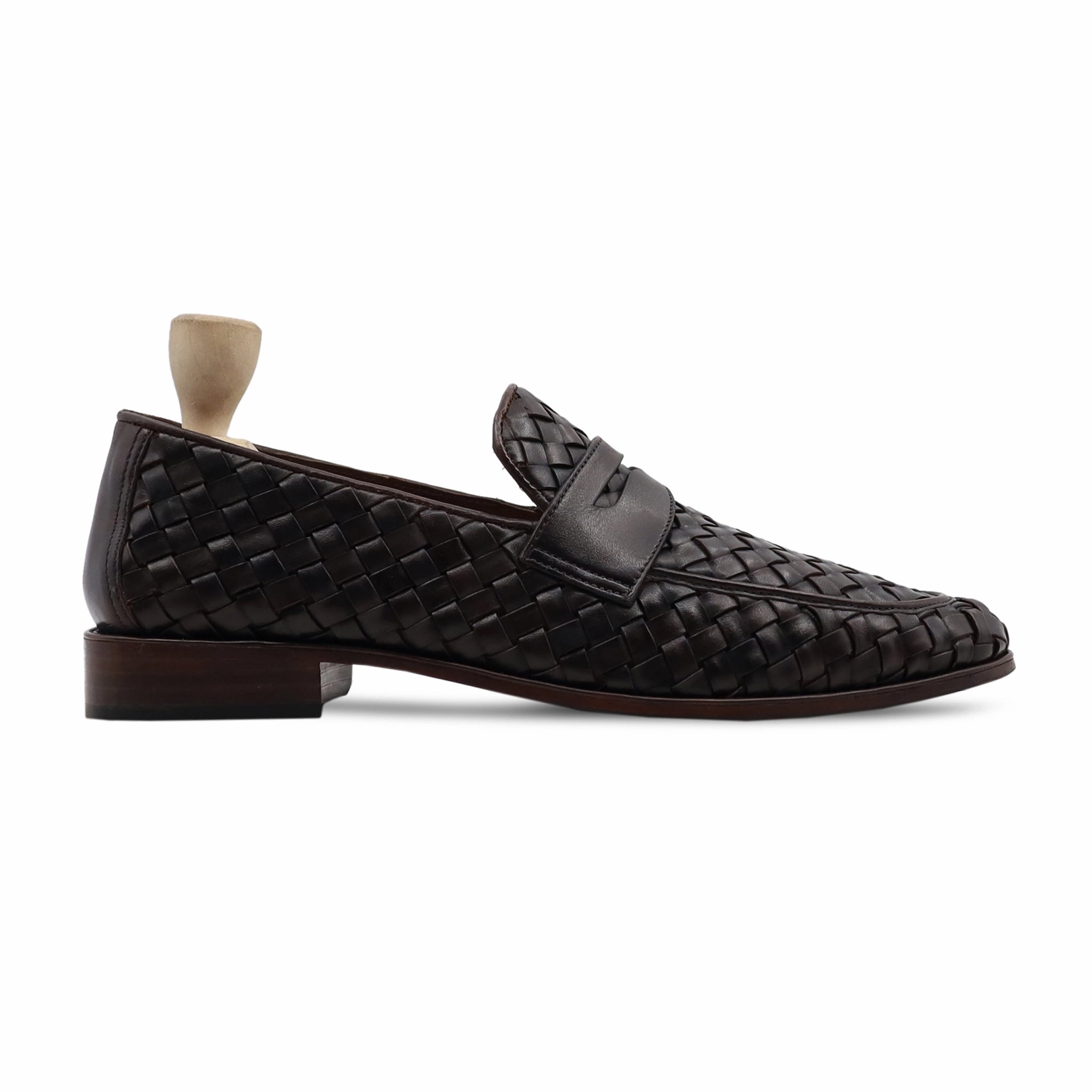 Kakillom - Men's Dark Brown Hand Woven Calf Leather Loafer High Loafers