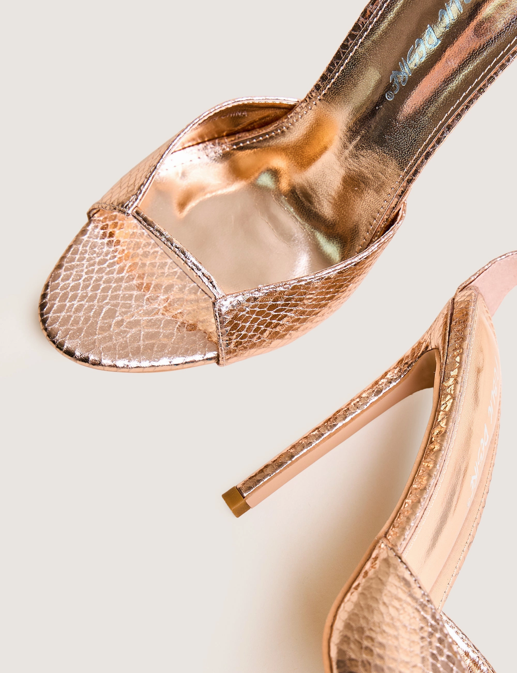 High Heels With No Back Heel Kalisto Gold Snake Pu Lace Up Round Toe Mid Heels