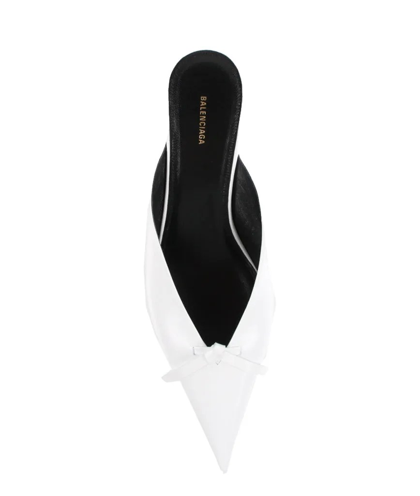 Knife Kitten Leather Mule, White High Knee Boots Low Heel